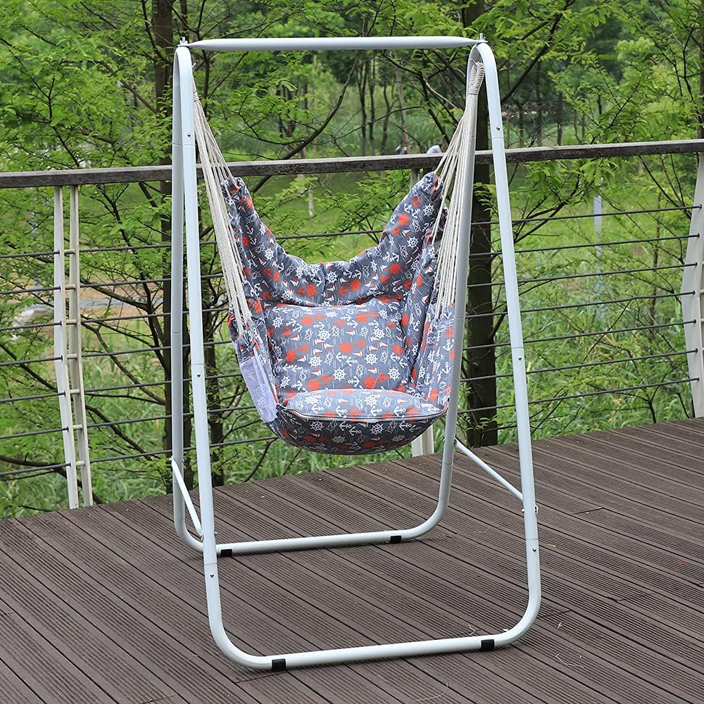 PIRNY Hammock Chair with Stand Hanging Padded Indoor Swing,Easy to Assemble Study MAX Capacity up to 500 LBS,Resistant Sturdy Metal Stand for Porch Patio Garden Swing Sets for Backyard(Grey) : Patio, Lawn & Garden