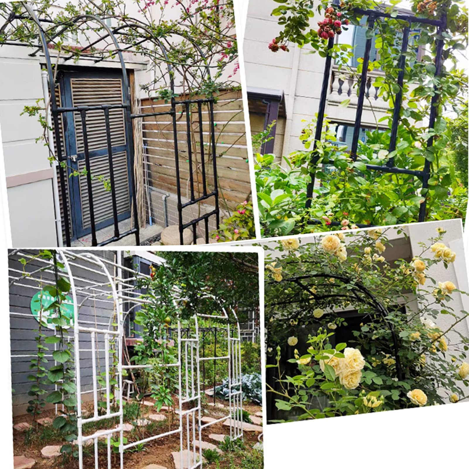SDdPulse Arco de jardín de medio lado, arco de rosas de metal montado en la pared, arcos de jardín semicirculares, resistentes a la intemperie, pérgola, pérgola, para césped, patio trasero (blanco
