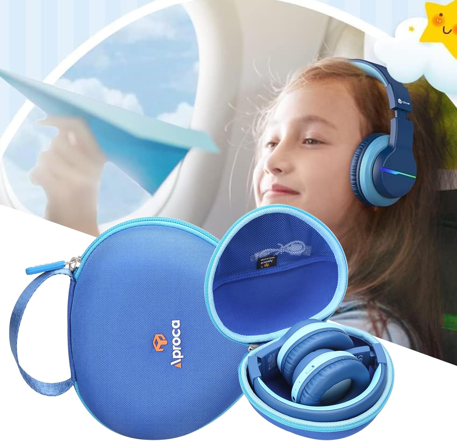 Aproca Case Compatible with iClever BTH12 / HS19 / BTH26 Kids Bluetooth Headphones, Portable Storage Headphones Bag for Accessories -Blue (Case Only) - Image 4