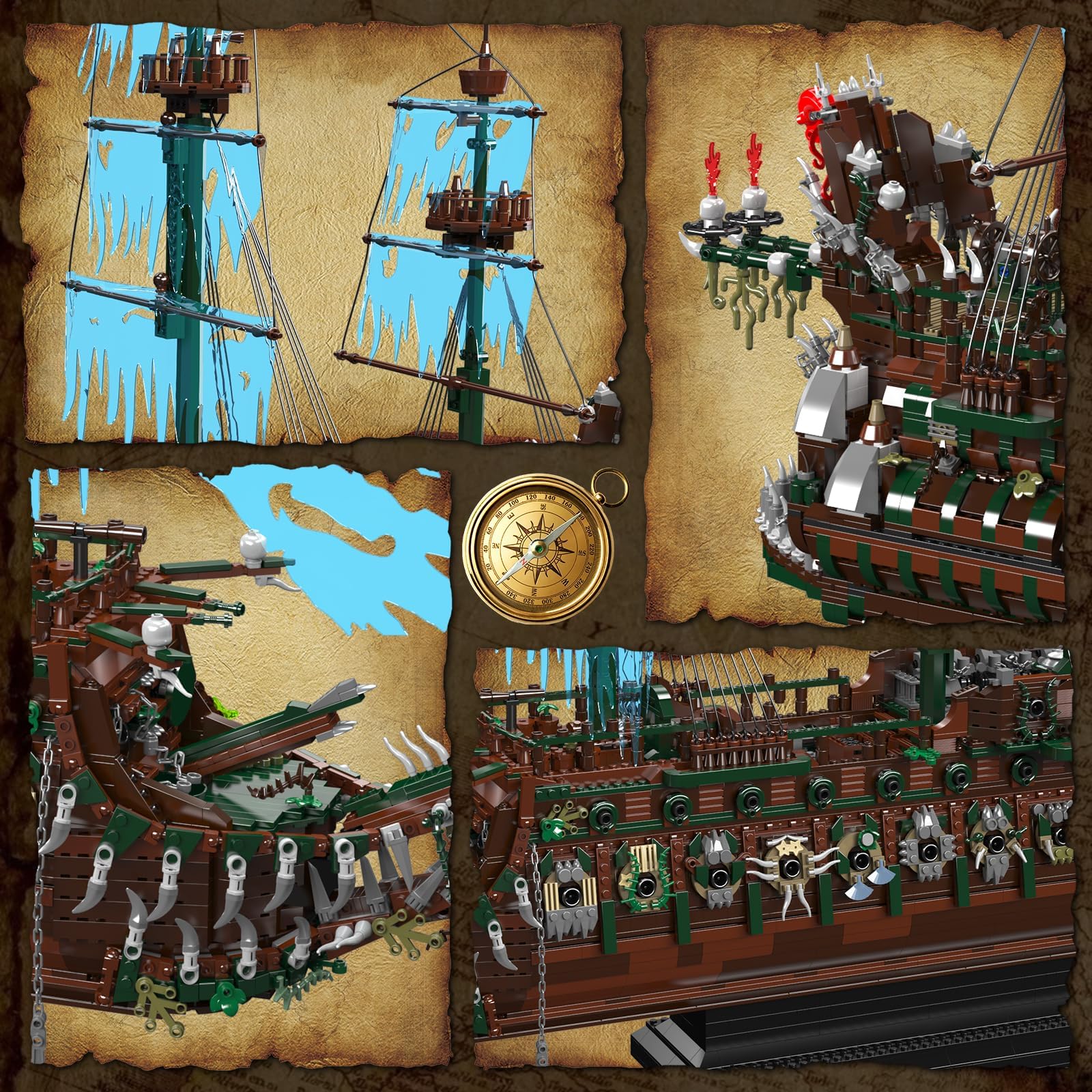 Mould King 13218 - Set di costruzione di navi pirata olandese volante, 6849 pezzi, kit di modellini MOC avanzati, progetto di ingegneria gotica fantasma galeone per adulti