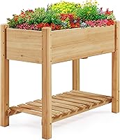 Yaheetech 34x18x30in Elevated Raised Garden Bed with Legs & Storage Shelf - Fir Wood Planter for Vegetables Flowers Patio Balcony