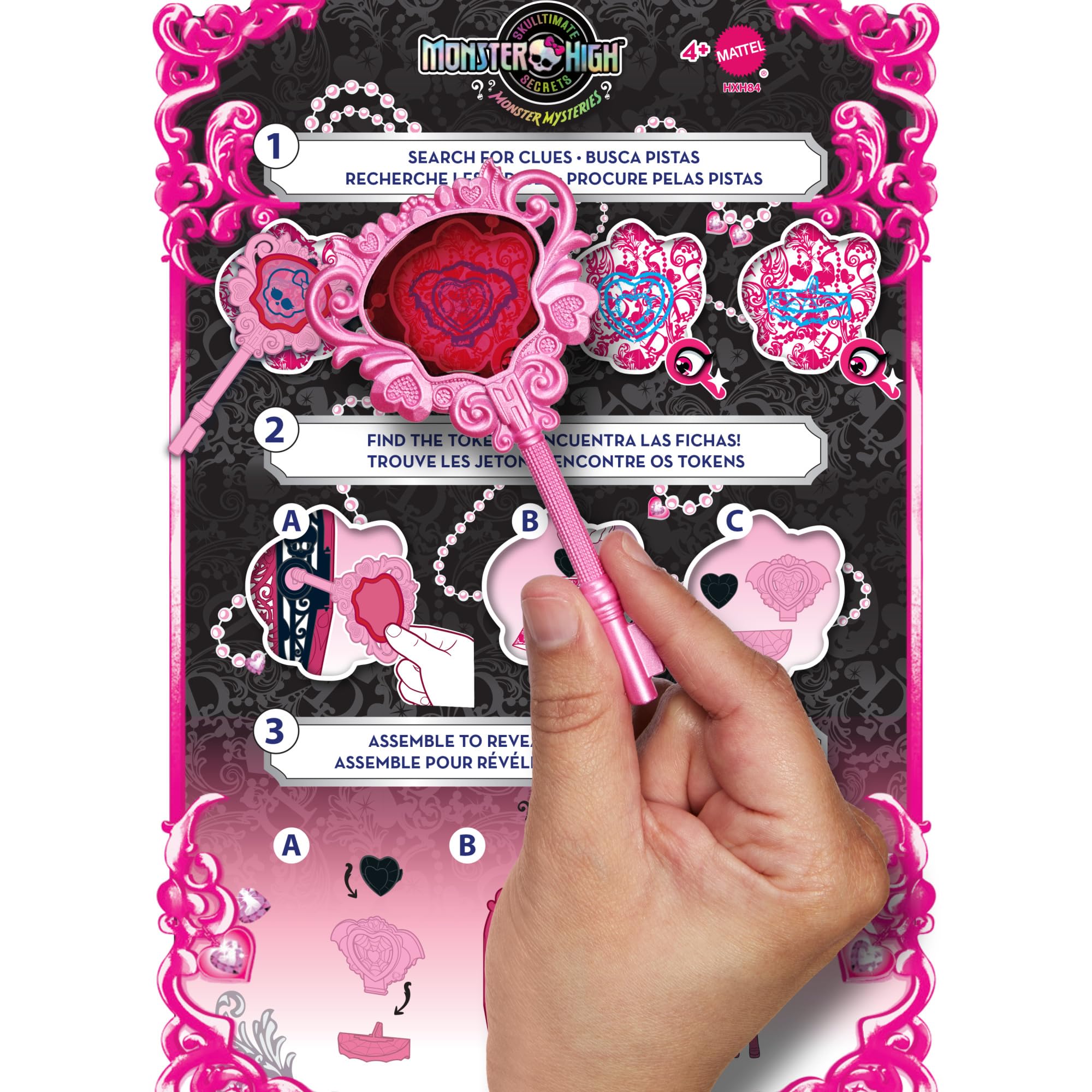 Monster High Straszysekrety Draculaura Seria 4 Potworne zagadki Zestaw z lalką, szafą i ponad 19 niespodziankami, w tym ubrankami, HXH84