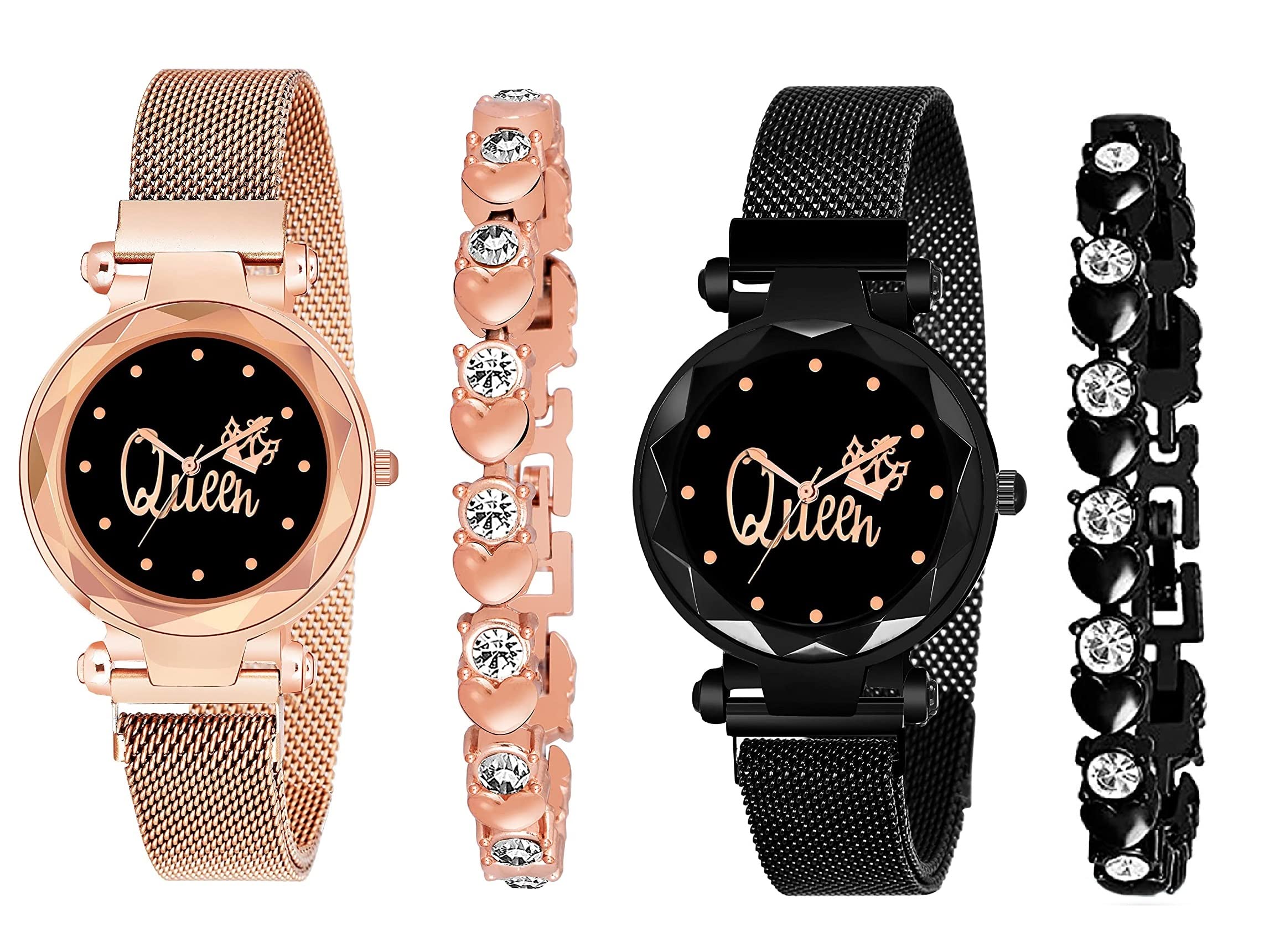 K Vajir Analogue Queen Dial Multicolour Magnet Metal Mesh Multicolour Strep Watch with Bracelet Combo for Girls | Birthday Gift for Woman, Girls (Pack of 4Pc) (B0BFFKLQ5M) Amazon Price History, Amazon Price Tracker