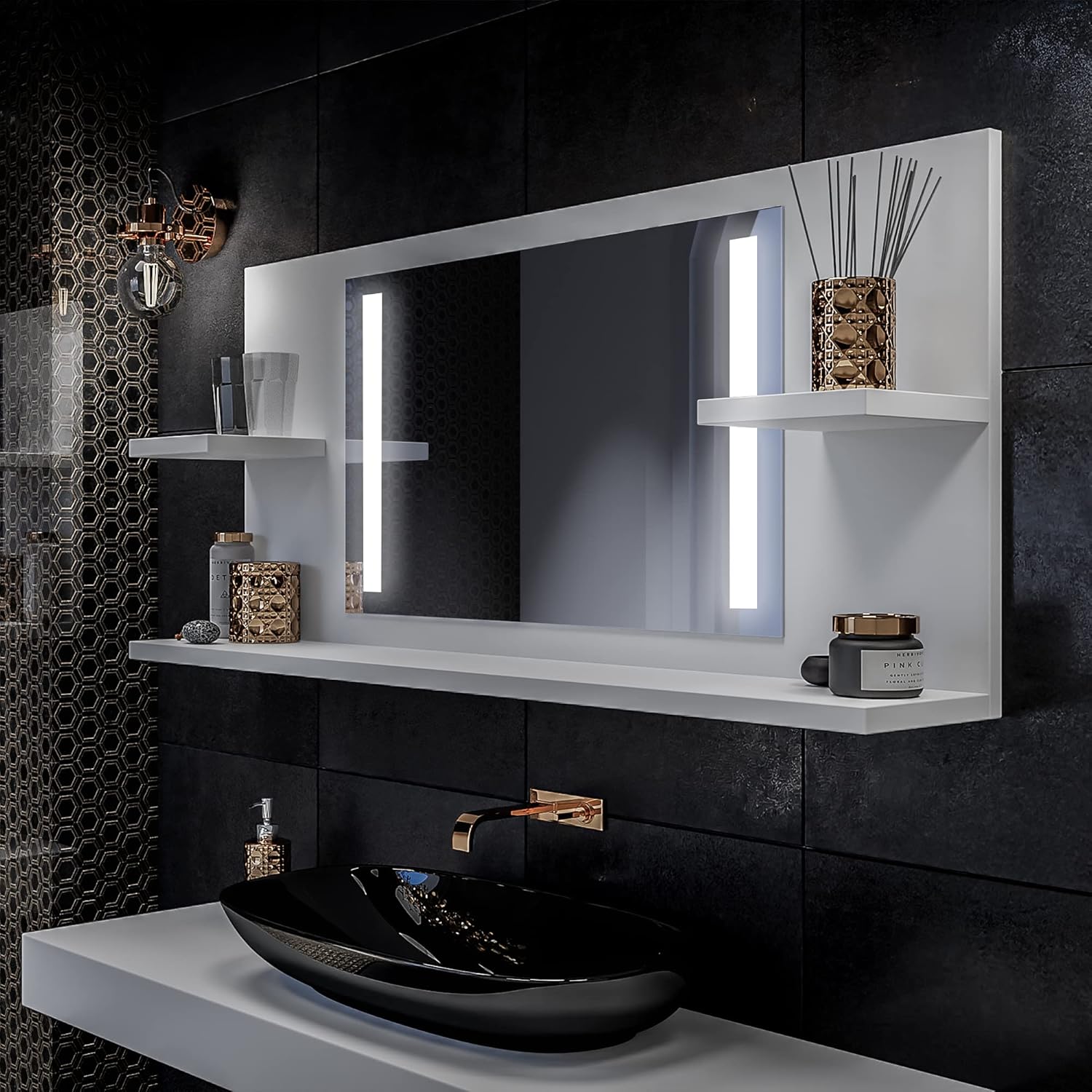 Artforma Bathroom Wall mirror illuminated with Three Shelves 1220x530