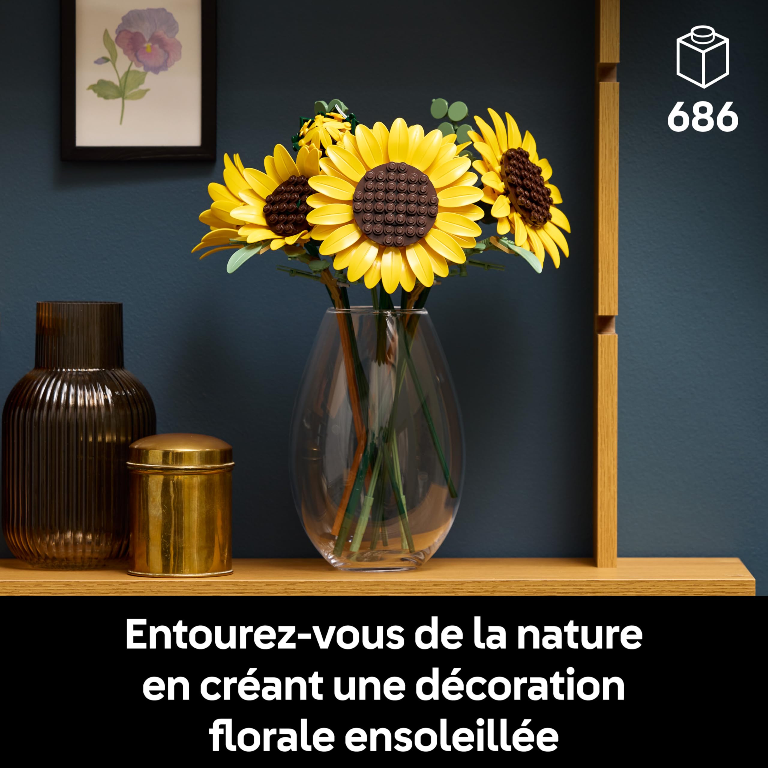 LEGO Botanicals Le Bouquet de Tournesols - Set de Fleurs Artificielles pour Adulte - Tiges d'Eucalyptus - Décoration pour Chambre ou Salon - Idée de Cadeau DIY pour Femme 11502