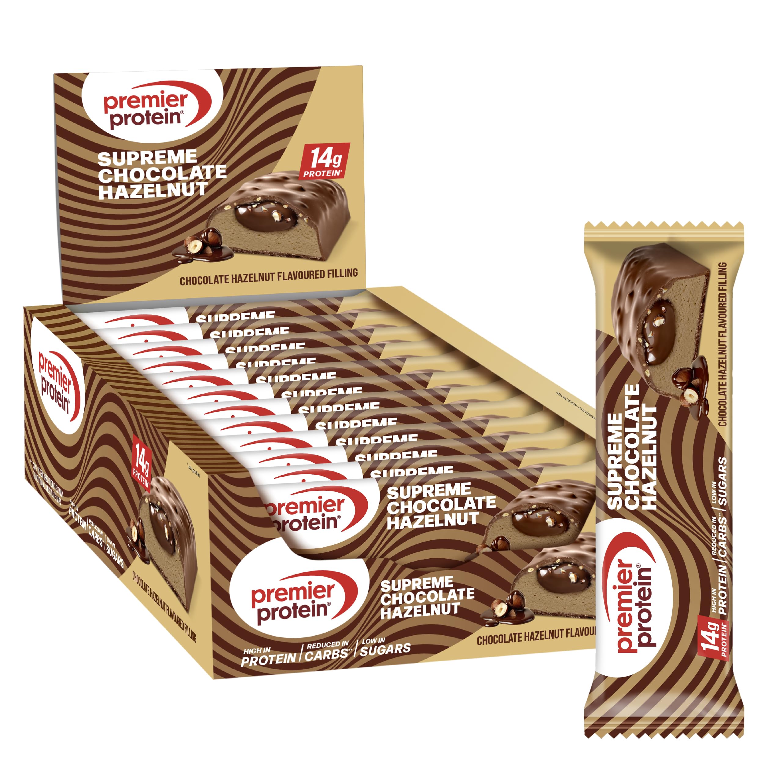 Premier Protein - Supreme Bar - Chocolate Hazelnut - 12x42g - High Protein - Low Sugar - Low Carb - Palmölfrei