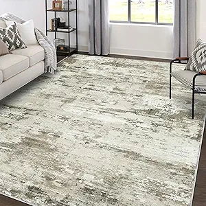 Area Rugs 9x12 Living Room: Large Soft Washable Rug Modern Abstract Anti-Skid Non-Shedding Carpet Indoor Floor Thin Carpets for Bedroom Dining Room Farmhouse Nursery Home Office Beige Brown Grey