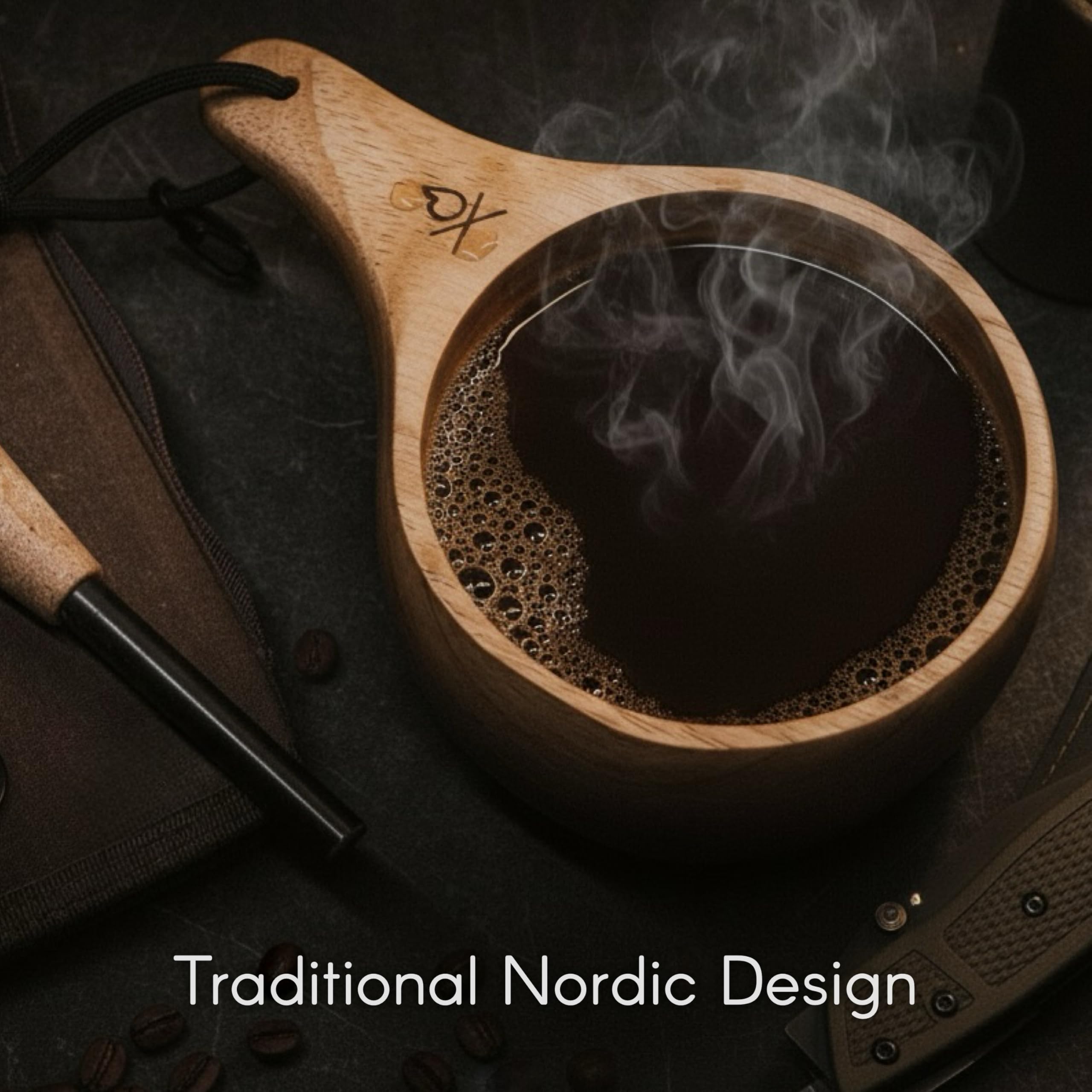 überleben Dursten Lore Kuska, 355 ml, ręcznie rzeźbiony, drewniany, nordycki design, lekki, trwały, akcesoria turystyczne, narzędzia Bushcraft