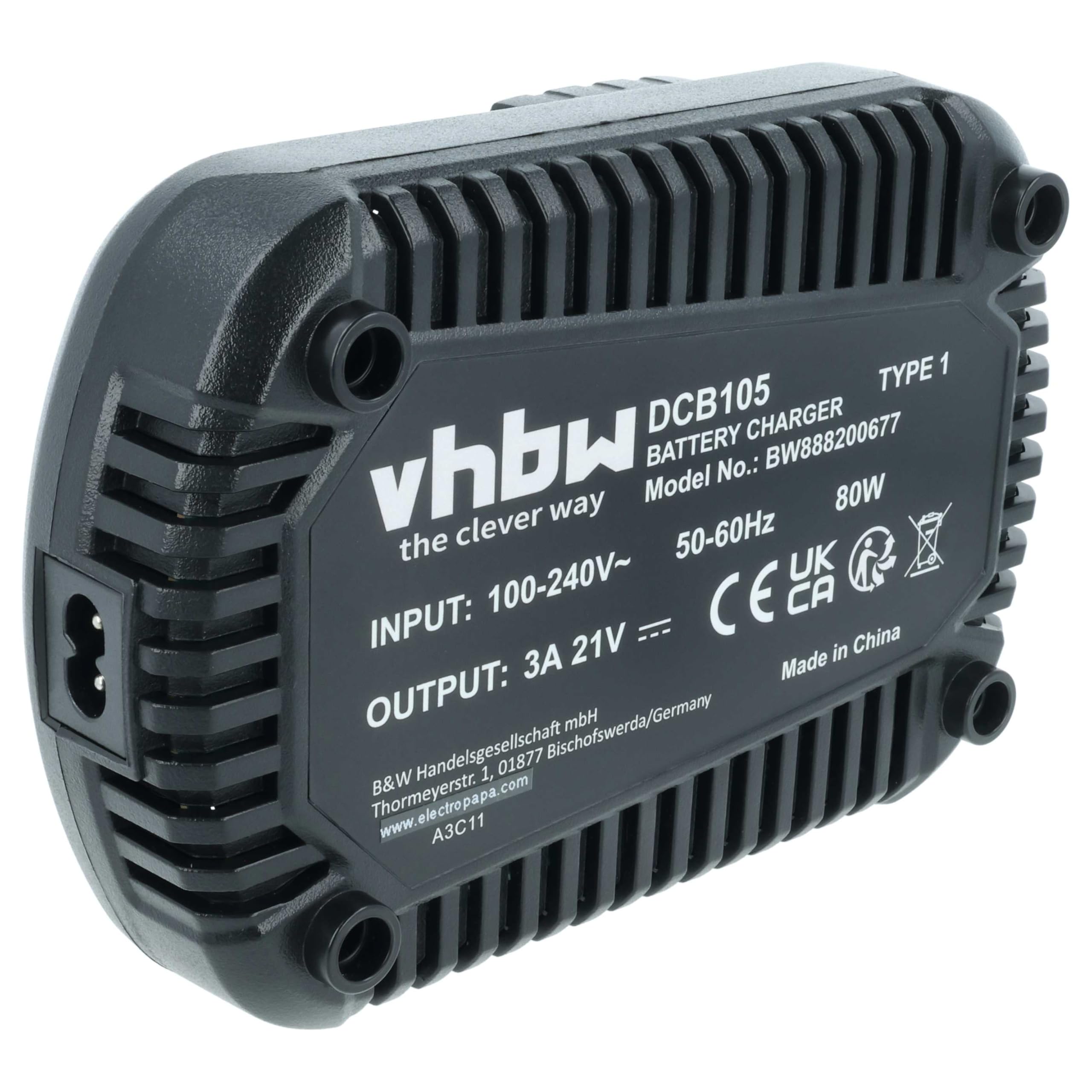 vhbw Cargador Compatible con Dewalt DCB181-XJ, DCB182, DCB182-XE, DCB183, DCB185, DCB184-XJ, DCB184, DCB184-XR Herramientas Li-Ion - batería
