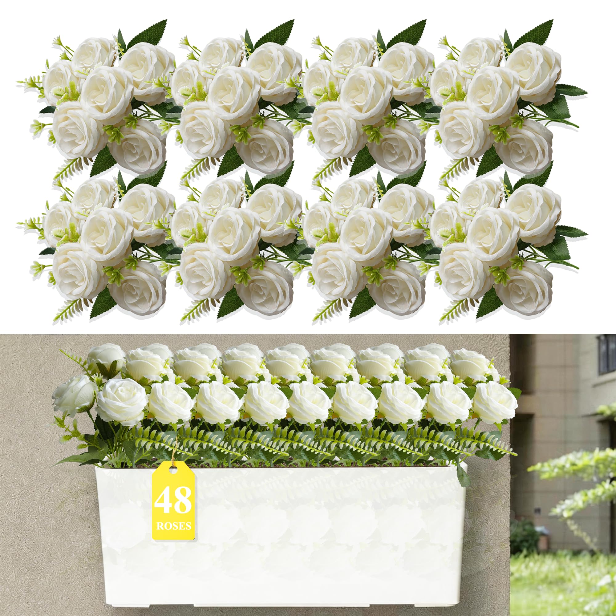 BIRDDIE 48 Blooms White Artificial Flowers Long Stems Easy Care Home Decor — image 1