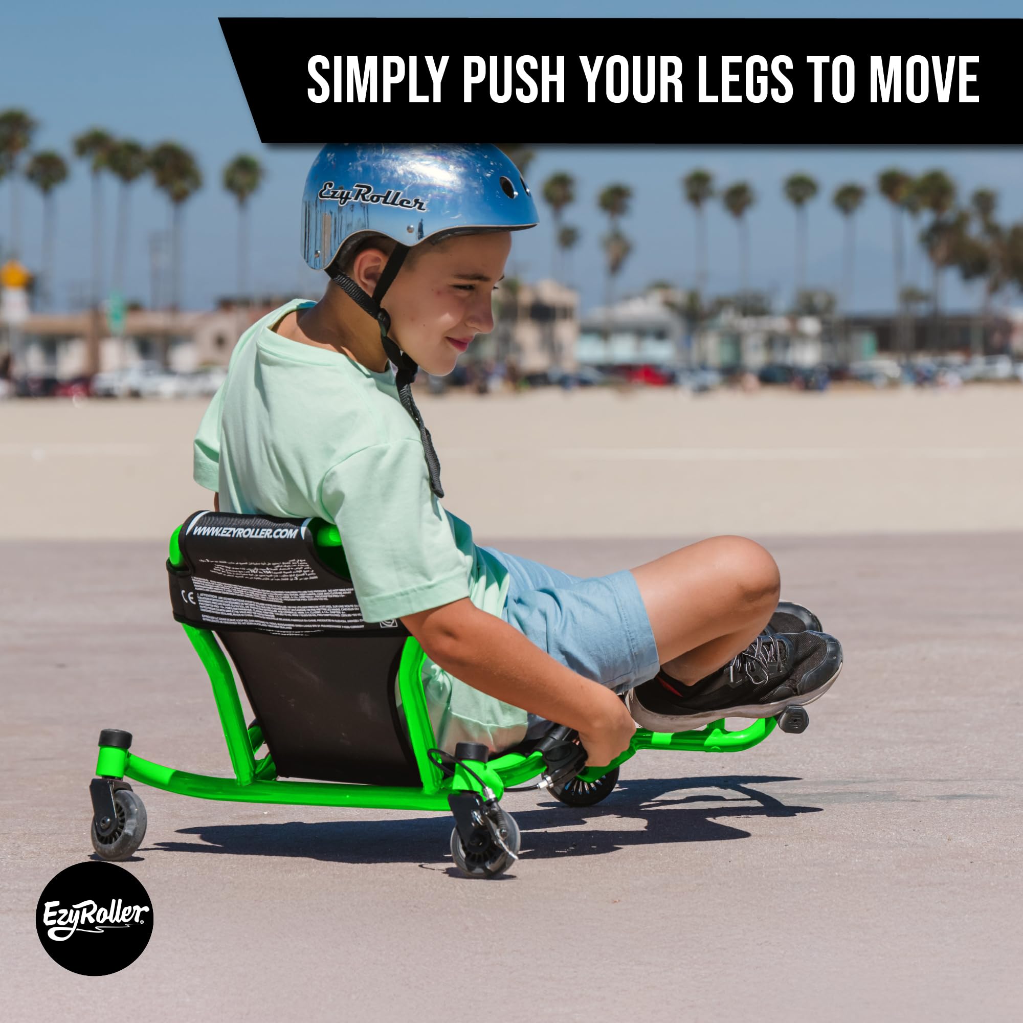 EzyRoller Spinner Ride On Scooter for Kids & Toddlers, Outdoor Ride on Toy with Caster Wheels for Drifting & Tight Turning, Up to 150 lbs, Ages 4 & Up - Green