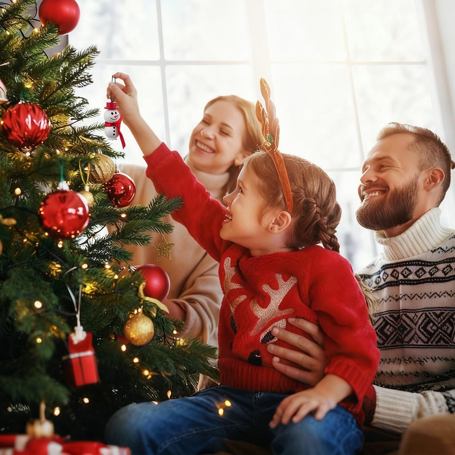 Soulchen 60 Sets Button Christmas Ornament Kit Christmas Tree Crafts Button Snowman Santa Hat DIY Colorful Hanging Ornament Kit for Holiday Decoration Xmas Party Supplies Favors Gifts