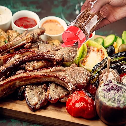 Miniatura 7 de RoyalHouse - Paquete de 6 - 5.5 onzas con tapa roja - Contenedores de botellas de plástico para especias, perfectos para almacenar especias, hierbas