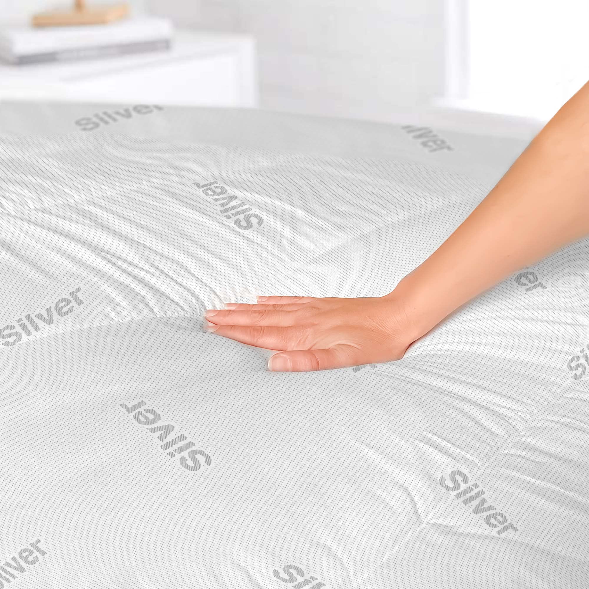Italian Bed Linen Topper srebrny, wyściełany, pikowany, zmywalny
