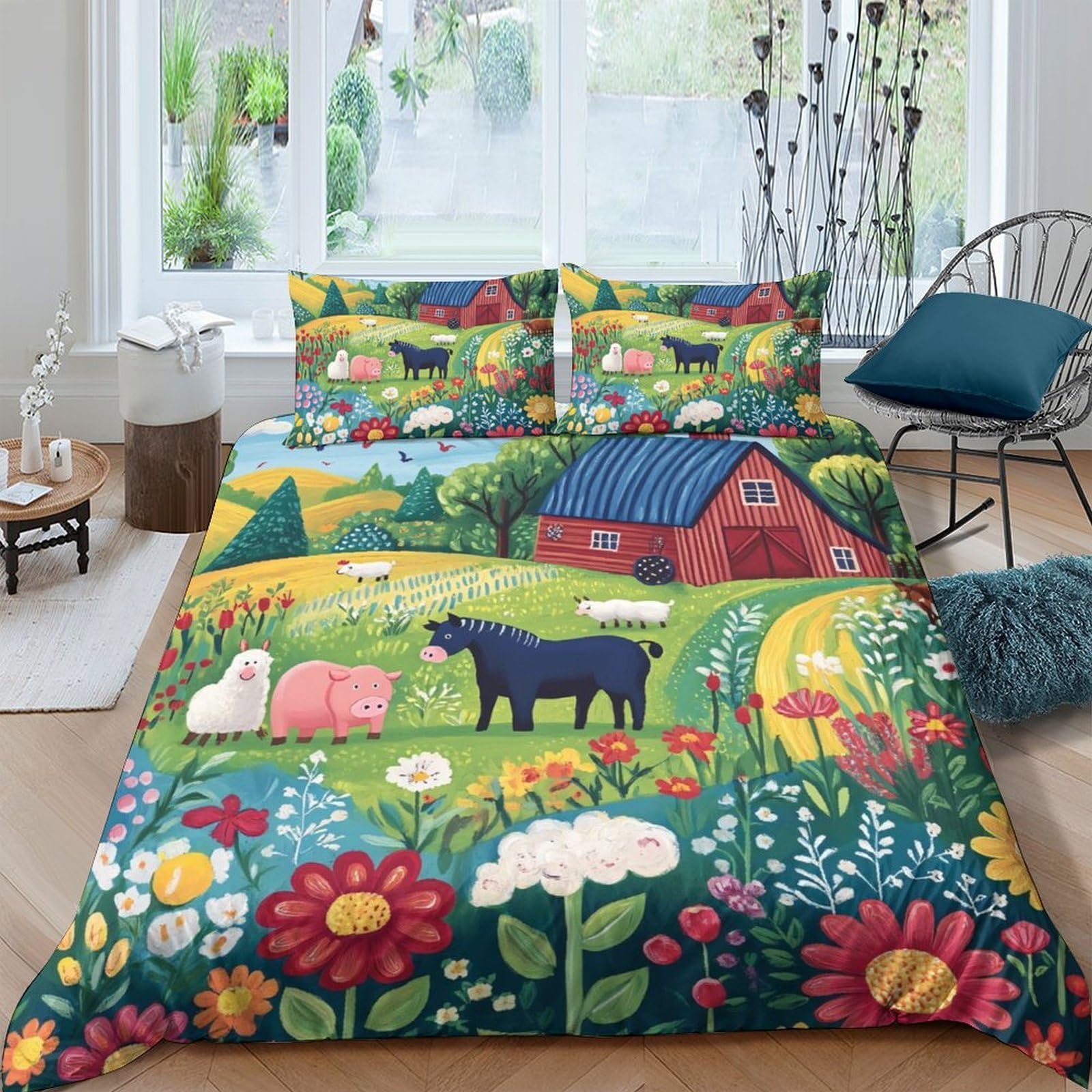 Ctjqhvkz Style-7 3D Printed Farm Cottage Fitted Sheet Microfiber Soft Countryside Pasture Bed Cover For Bedroom Dorm Decor Single（135X200cm）
