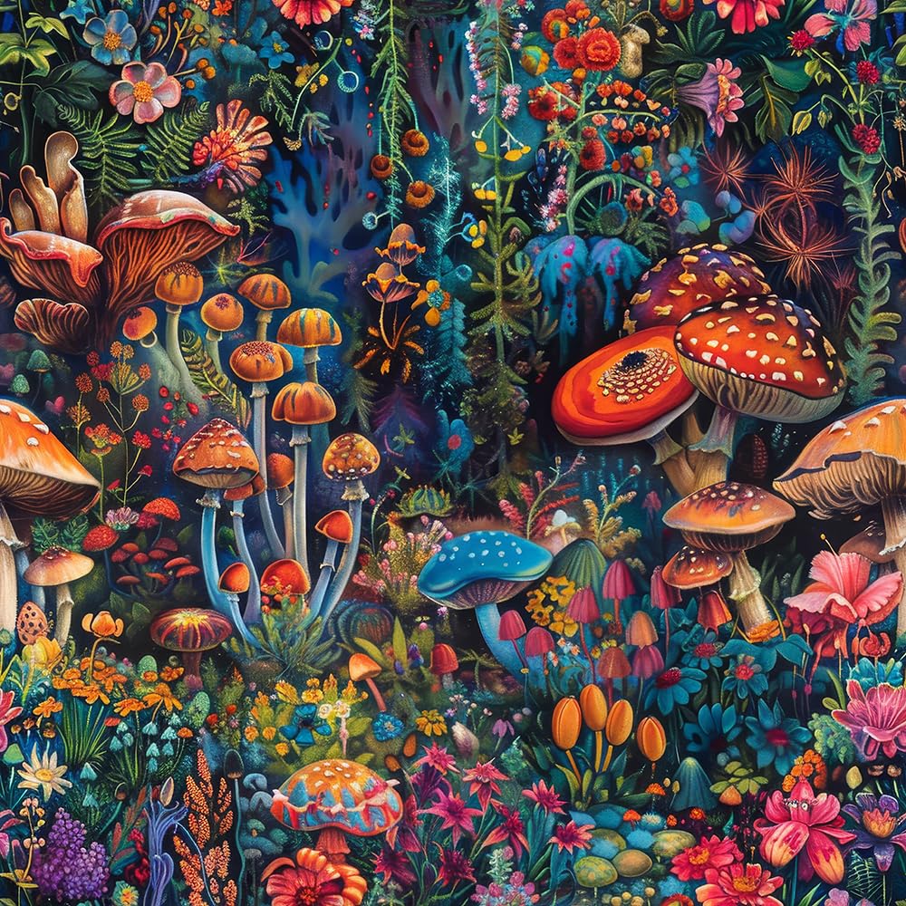 18"x236" Dreamy Exotic Colorful Mushroom Wildflower Peel and Stick Wallpaper Easy Peel Off Contact Paper Vintage Vinyl Self Adhesive Removable Stick