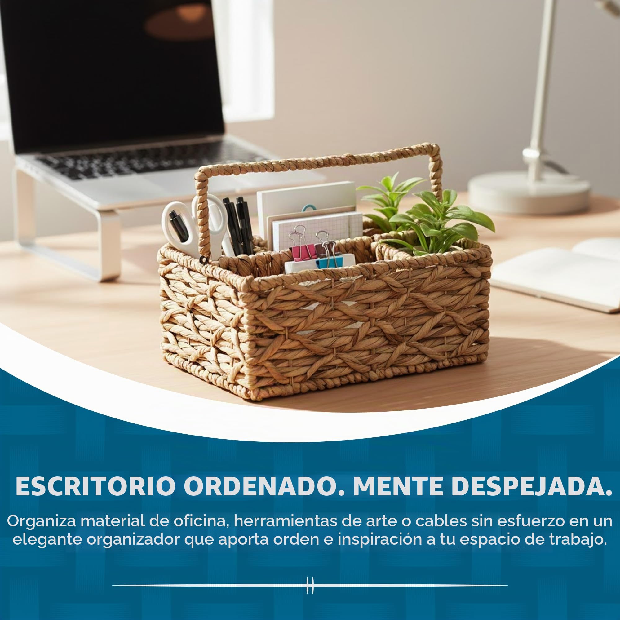 Honey-Can-Do - Cesta de mimbre multiusos de 3 compartimentos con asa, natural mediana, STO-09844