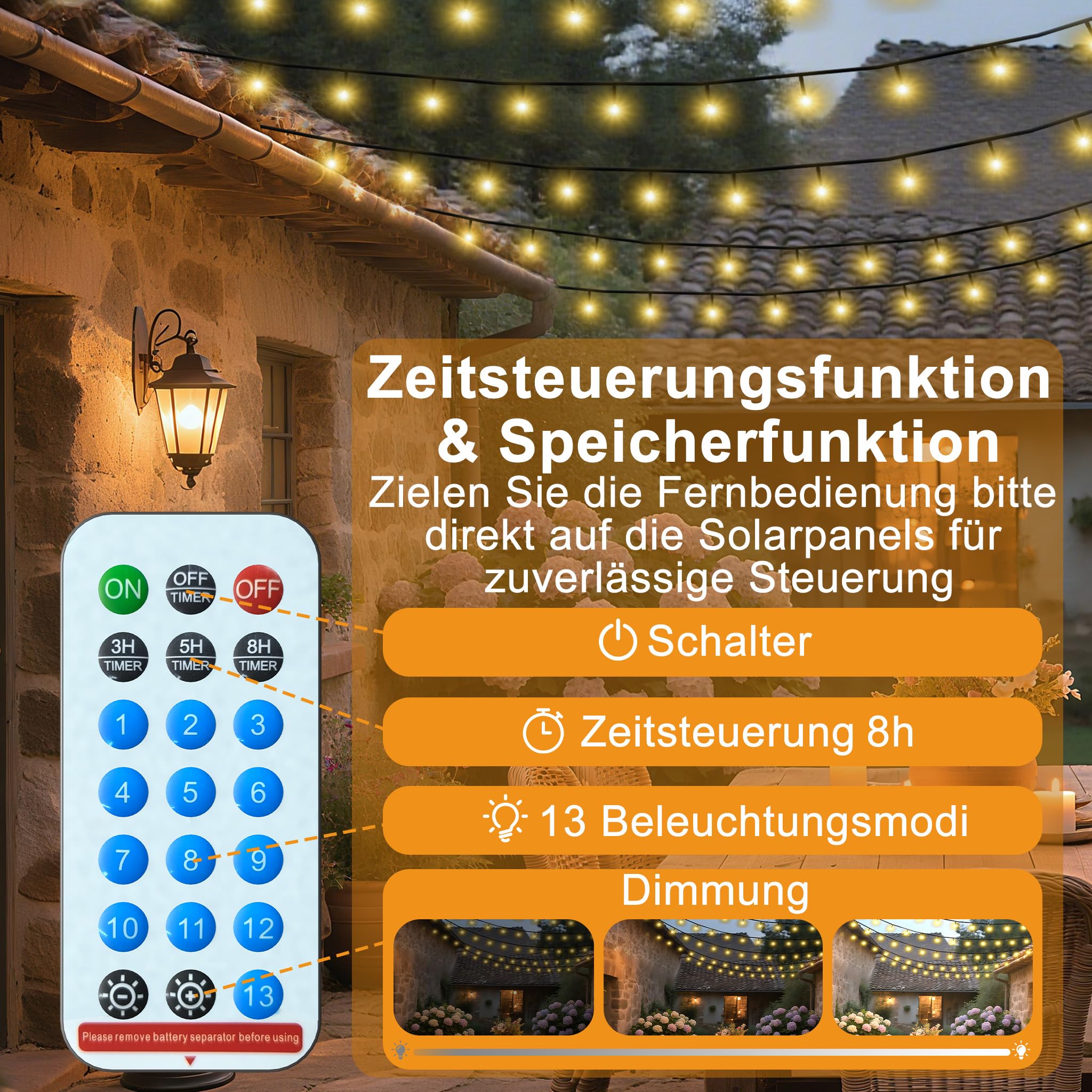 YRHome Solar LED Lichterkette 100m 1000LED Warmweiß Außen mit Fernbedienung, 13 Modi, Timer & Speicherfunktion, IP44 Wasserdicht, Solar Weihnachtsbeleuchtung für Garten, Hochzeit, Weihnachten