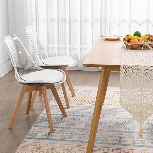 Miniatura 30 de ANOUR Juego de 4 sillas de comedor, modernas sillas de comedor de acrílico transparente con asiento de cuero sintético y patas de haya macizas,