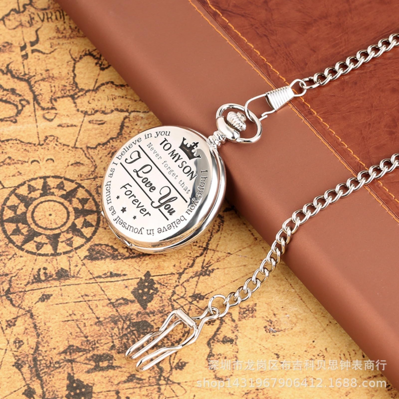 orologio da tasca, Orologio da tasca al quarzo con incisione retrò, catena spessa, adatto for ciondolo for orologio for uomo e donna(Silver)
