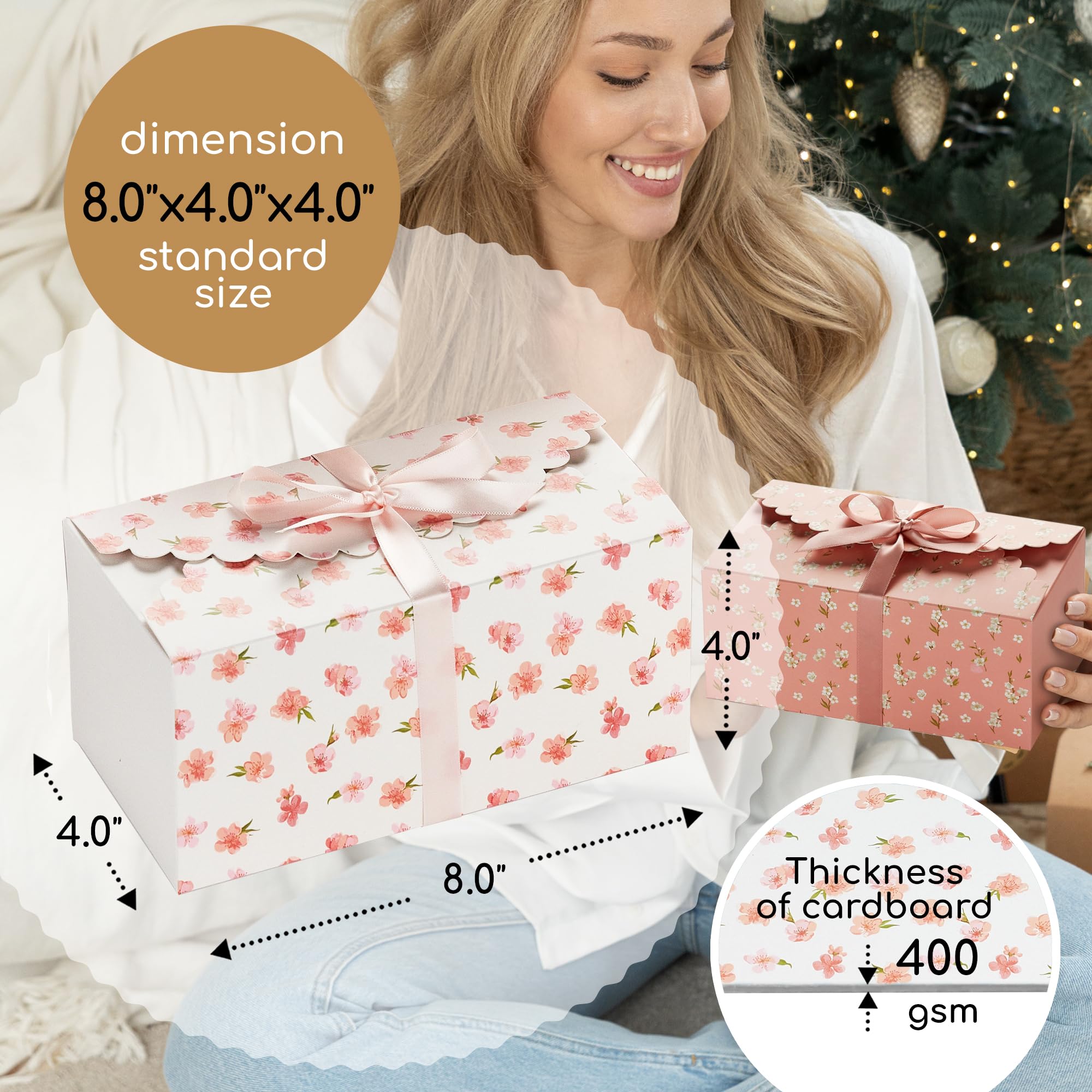 Kwiatowe pudełka na prezenty z pokrywkami i wstążkami (20 sztuk) 20 cm x 10 cm urocze dekoracyjne pudełka na smakołyki puste na prezent, prezenty, małe pudełka na ciasteczka, Mithai, słodycze Diwali,