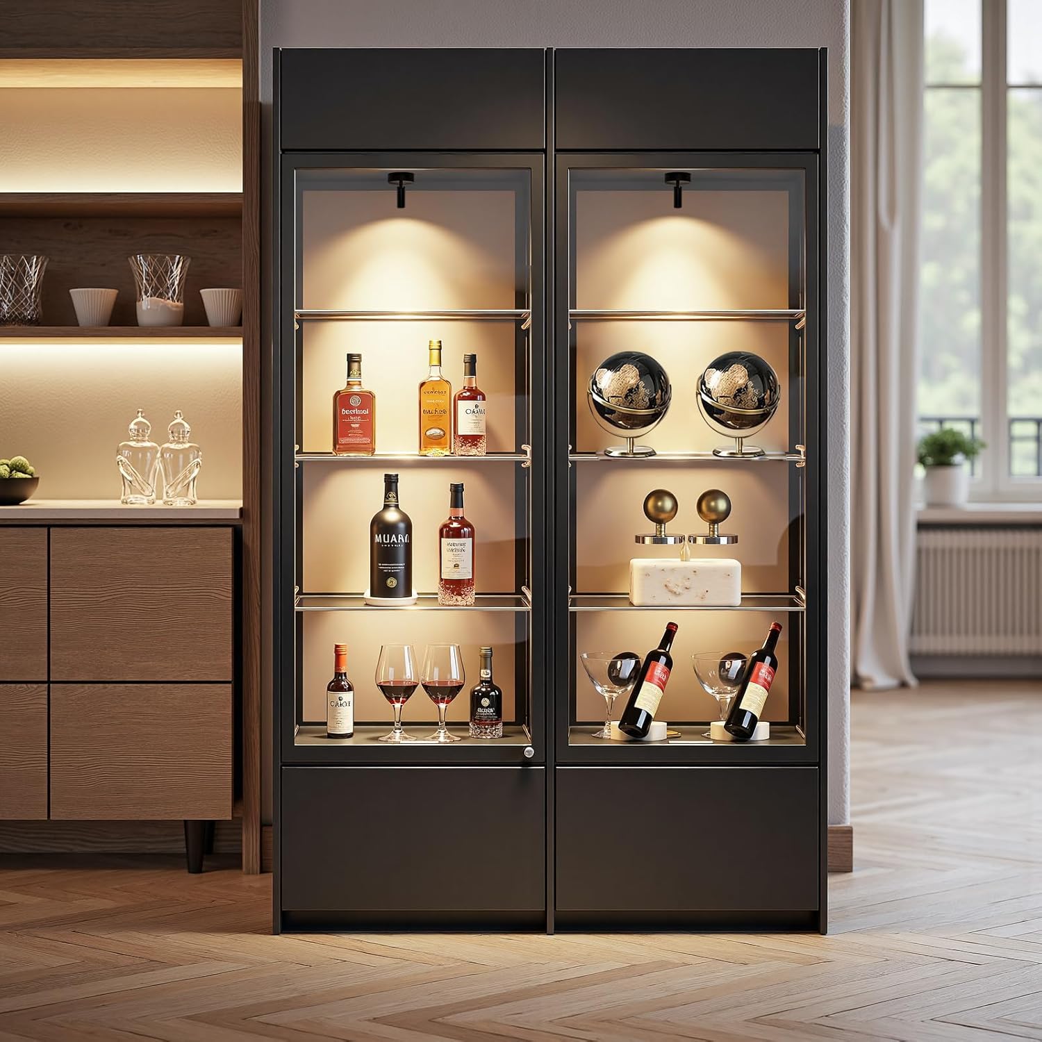 Spotlight Indoor, Wireless Battery Operated with Remote,Uplight Indoor Down Light for Picture on Wall, Plant Spotlight Dimmable Timer, Ceiling Lights Painting for Trees Plant, Black 4 Pack