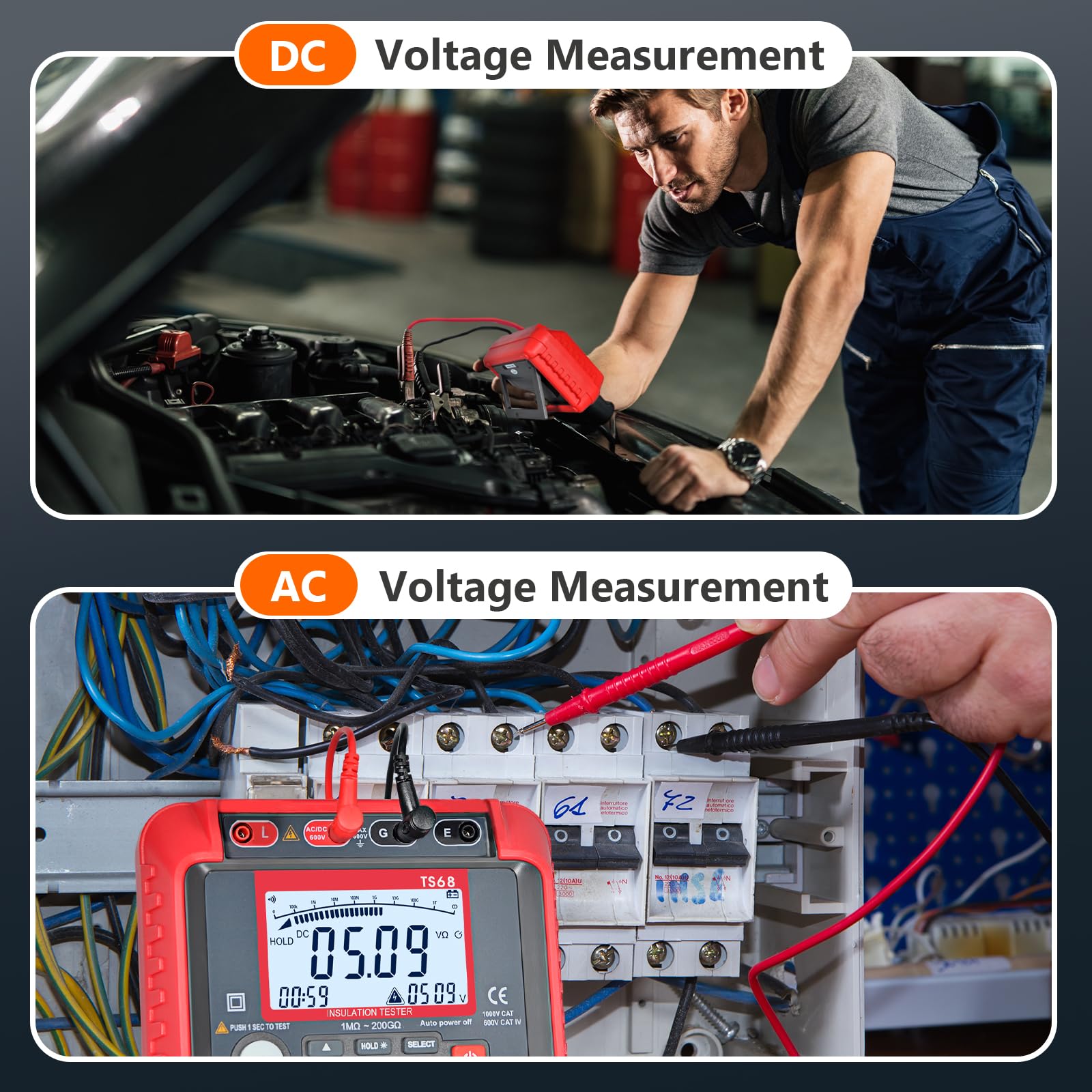 Digitaler Isolationswiderstandstester, Isolationsmesser 2000 zählt 250V/500V/1000V/2000V/2500V Testspannung, Isolationswiderstand 200GΩ, AC/DC Spannung, 100 Datenhaltung und Hochspannungsanzeige