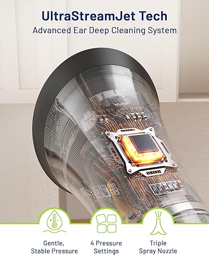 Miniatura 6 de Limpiador para cerumen de oídos, eficaz, seguro, mejorado, con tanque de residuos de una pieza, sensor de temperatura del agua, IPX7 y cable USB-C,