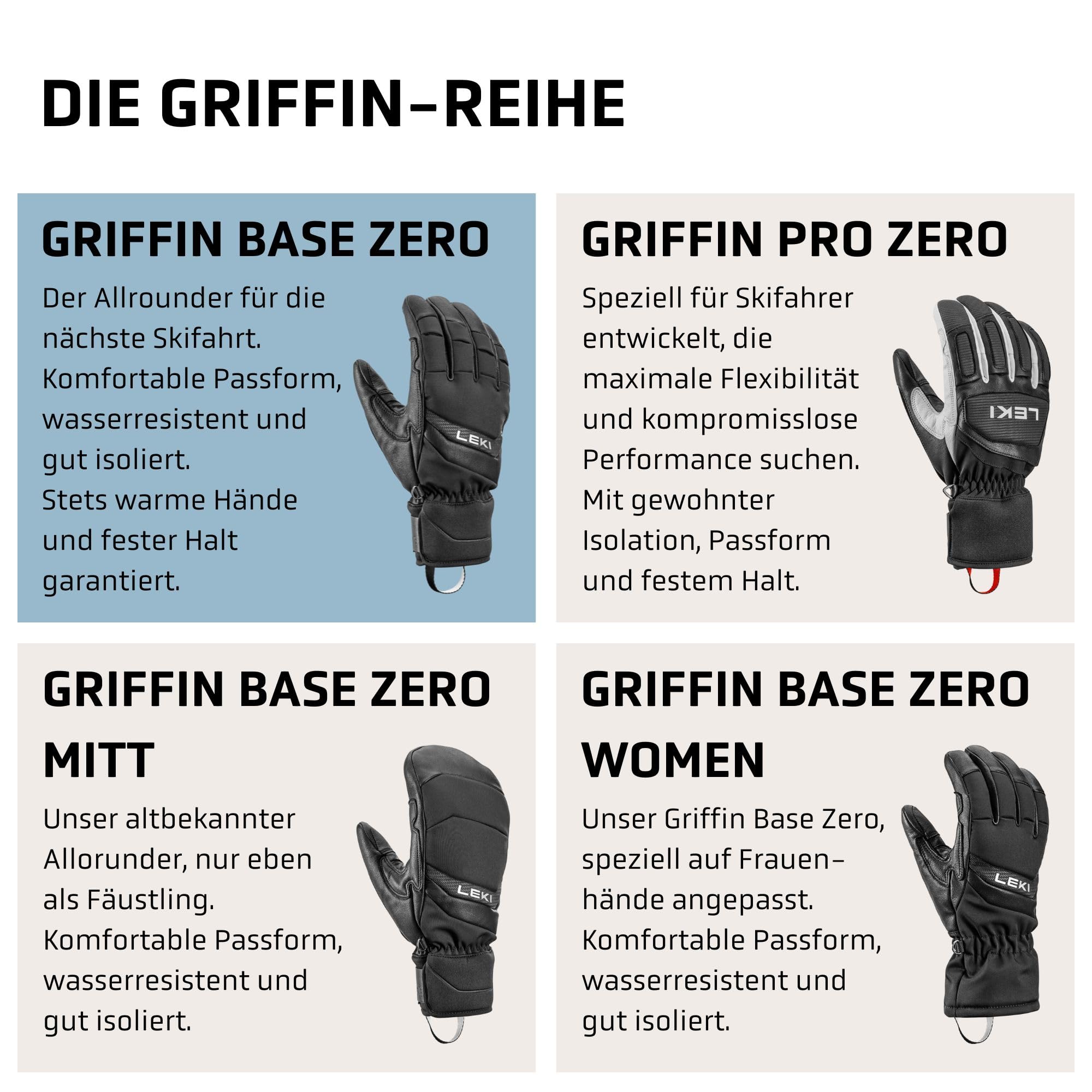 LEKI Griffin Base Zero rękawice narciarskie męskie – wodoodporne, ciepłe zimowe rękawiczki z softshellu, neoprenu i koziej skóry