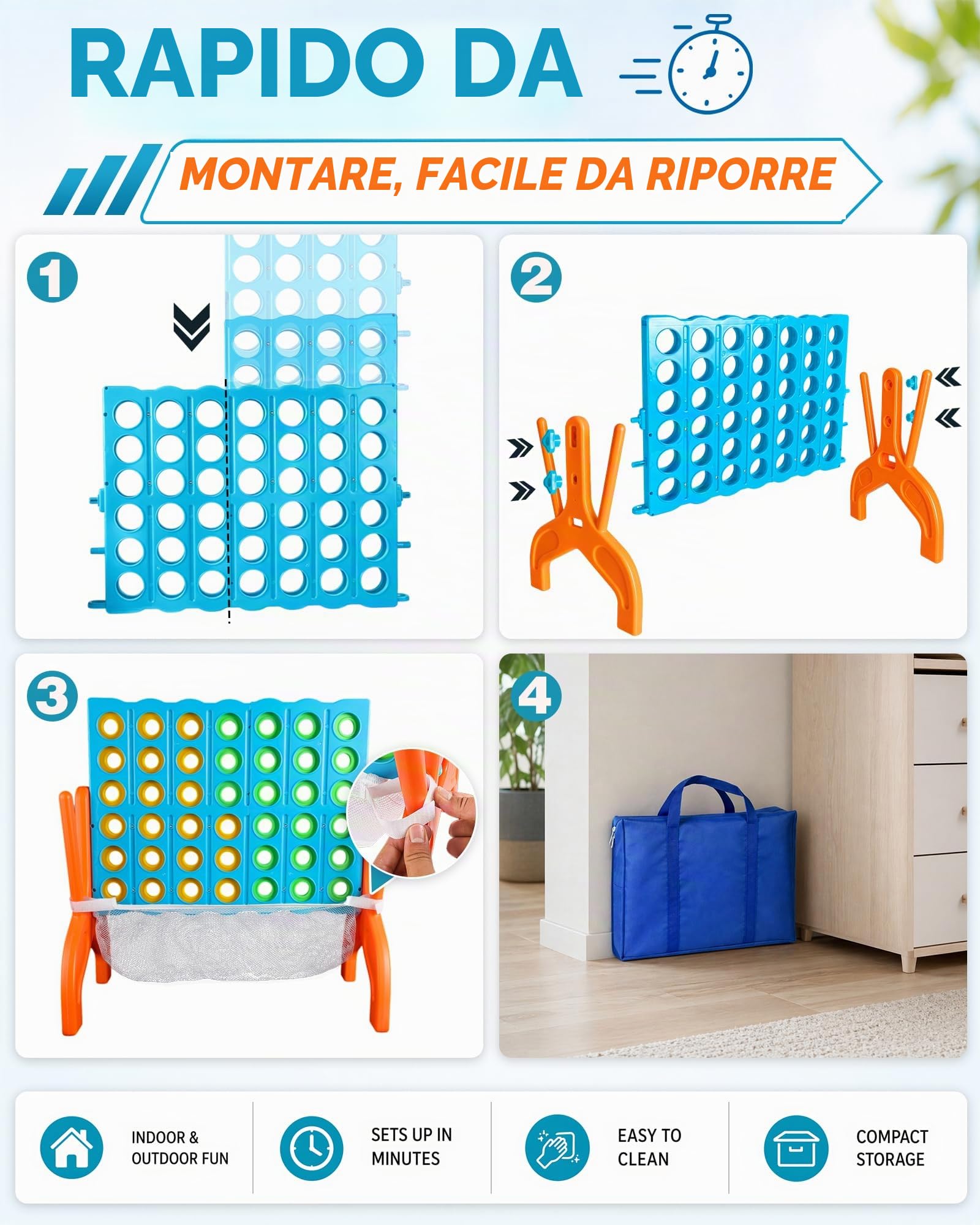 Grande gioco di strategia quattro di fila - Gioco di strategia quattro di fila di alta qualità per bambini dai 3 anni in su, perfetto per interni ed esterni 4 in fila divertimento, riunioni