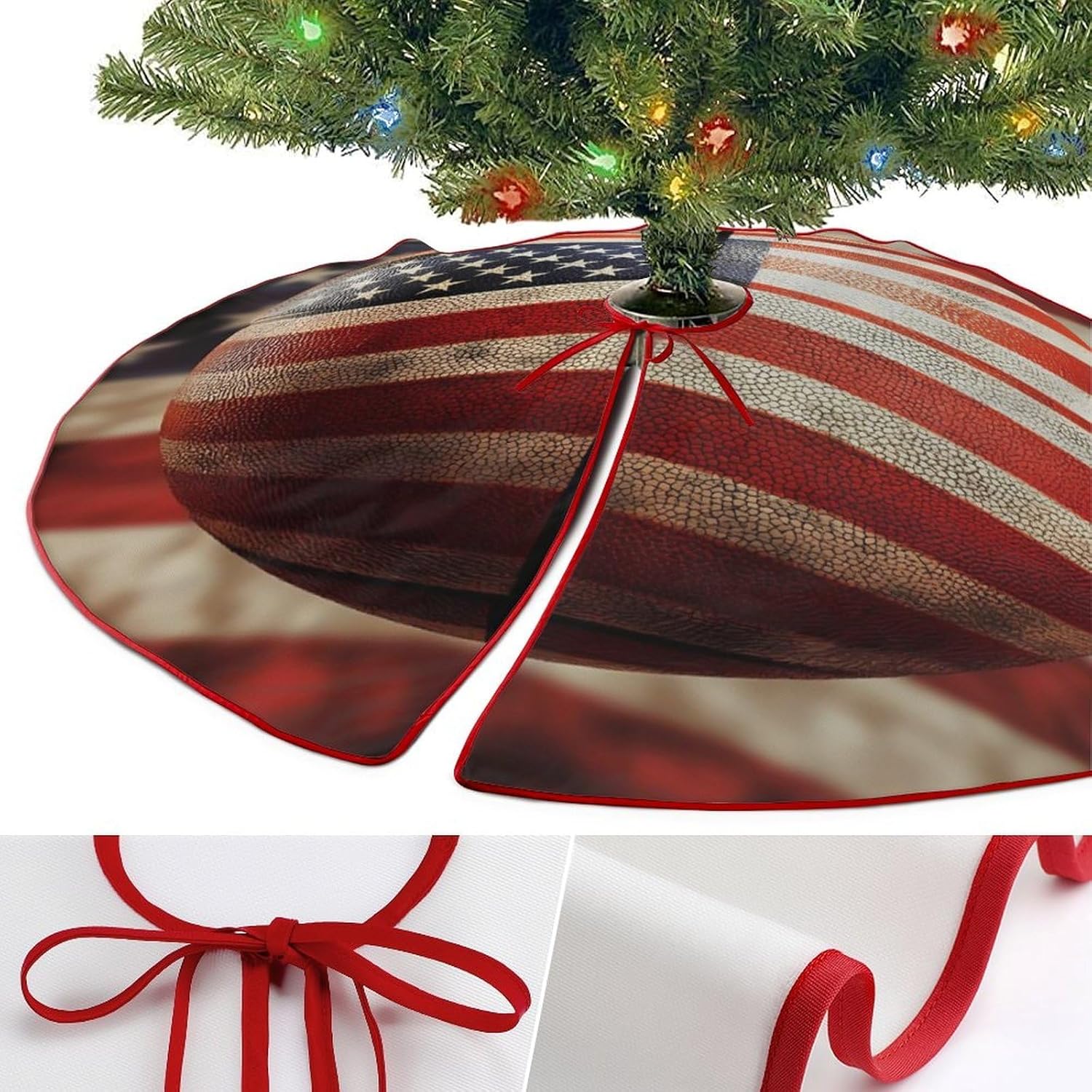 USA Flag Basketball Christmas Tree Skirt Ornaments Christmas Tree Mat for Home Party Holiday Decorations