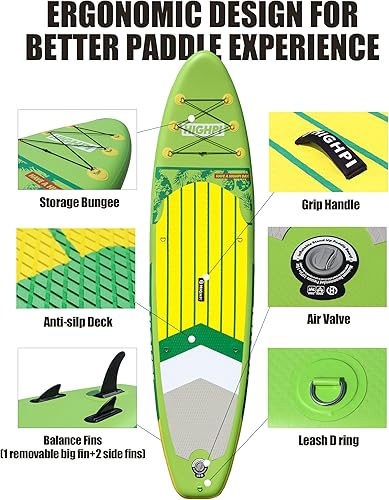 Vista 46 de Highpi Inflatable Stand Up Paddle Board for Youth and Adults – Wide Sup with Premium Accessories, Blow Up Paddleboard for Surfing, Fishing, Yoga &