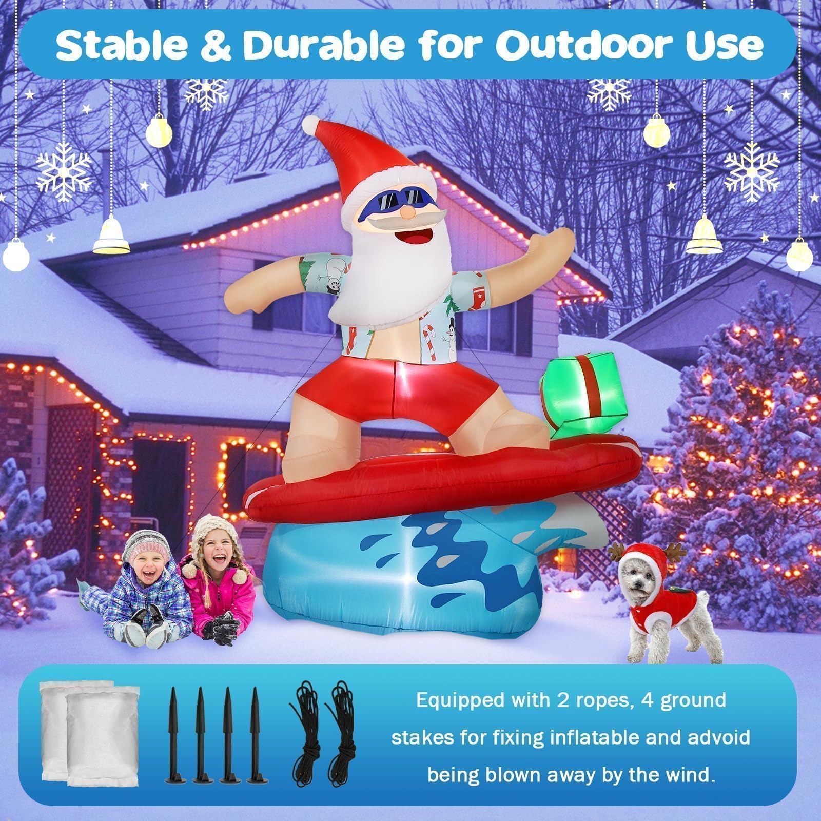 Decorazioni natalizie gonfiabili di Babbo Natale, per esterni, 2,5 m, hawaiano, surf, gigante, grande, alto, divertente, decorazione natalizia per cortile, decorazione per interni ed esterni