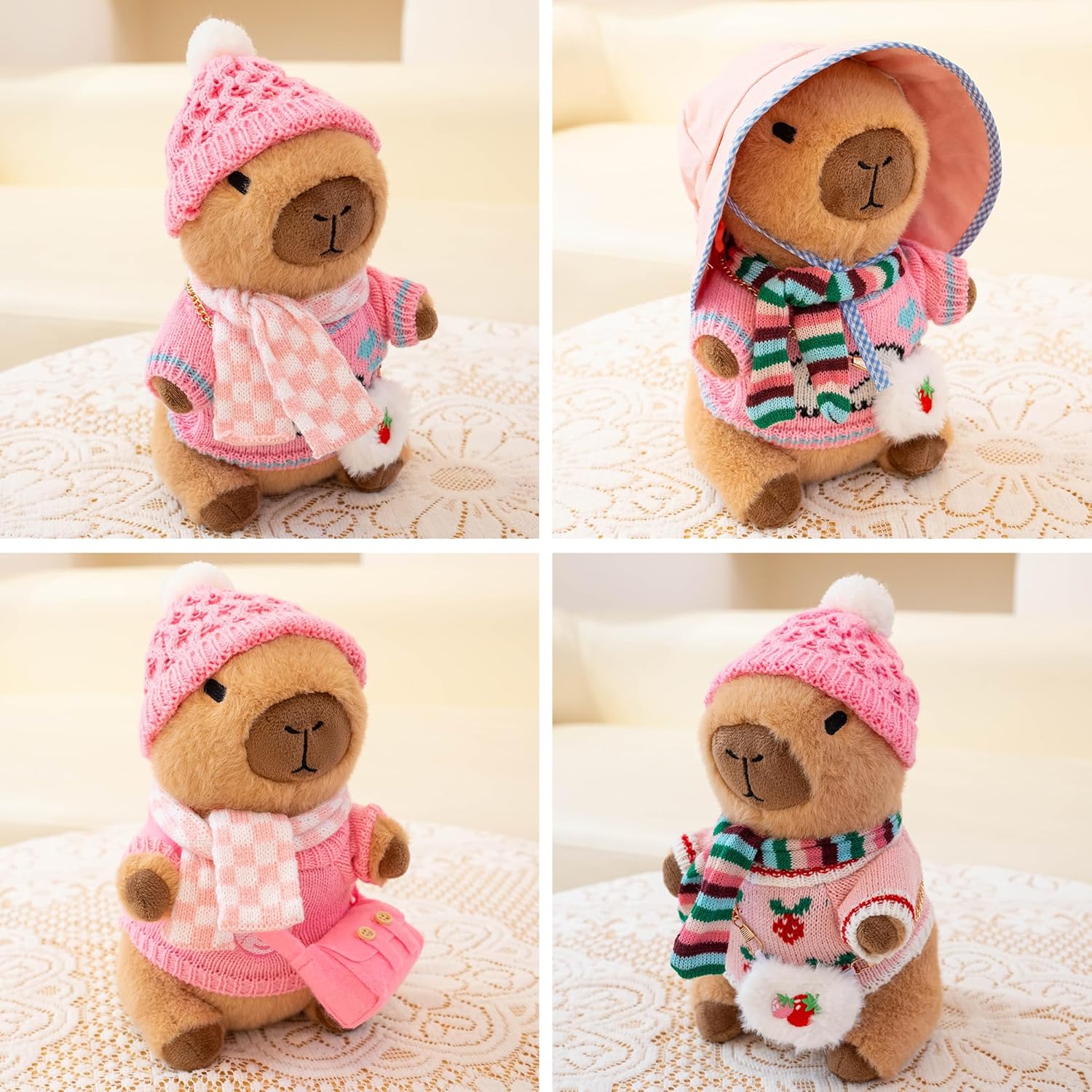 Capybara Plush for Boys Girls Birthday Dress Up Cute Plushies,10 Pcs Set,9 Clothes and Accessories Kawaii Stuffed Animal Plushie Toy, Soft Peluche Doll for Kids 10.2 in