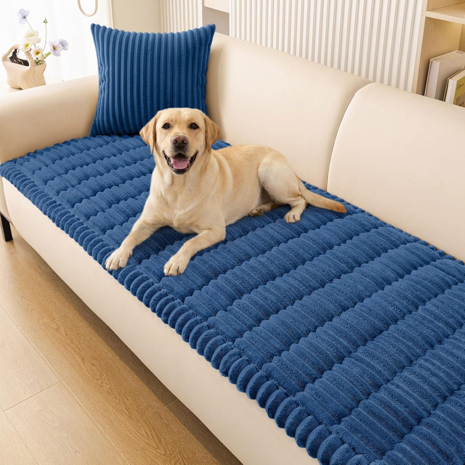 LiveGo Milk Velvet Sofa Cover - Washable Pet-Friendly Couch Cover, Non-Slip Fuzzy Sofa Protector for 2/3/4 Seater, Soft Dog-Resistant Furniture Cover for Living Room (Navy Blue E, 70 * 210cm) — image 1