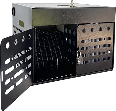 16-Device Charging Cabinet with Combination Lock   Secure Metal Laptop & Tablet Charging Station, Charging Cart with Cable Management and Charger Organization for Classroom or Office