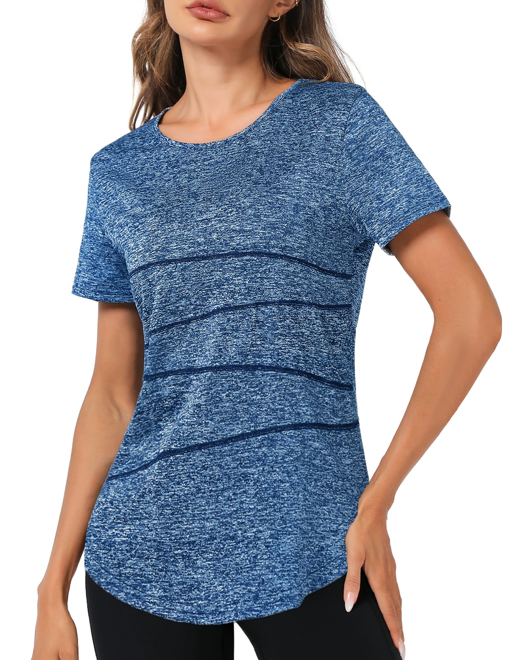 Terecey Sportshirt Damen Kurzarm Fitness T-Shirt Yoga Shirt Lang Damen Funktionsshirt Atmungsaktives Sport Tshirt Trainingsshirt Laufshirt für Wandern Trekking Gym