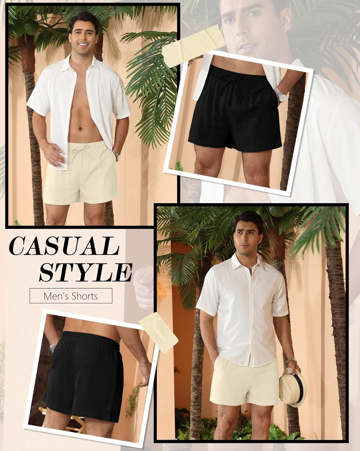 Neer 2 Pack Men's Linen Shorts L-5XL Big and Tall Regular Casual Lightweight Drawstring Summer Shorts with Pockets - Image 3