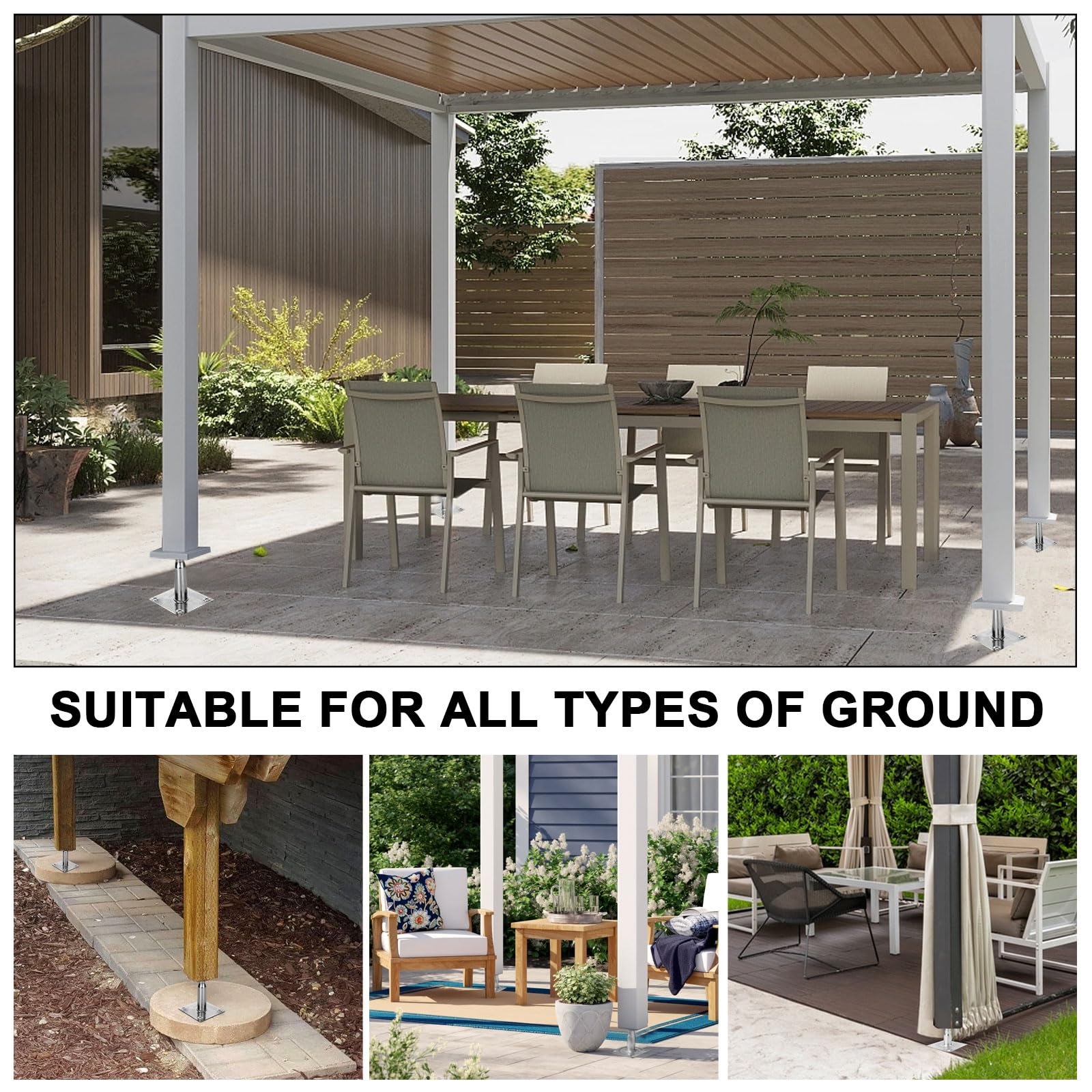 Lot de 4 supports de poteau réglables en hauteur de 100 à 130 mm - Support de poteau réglable pour clôtures, abris, pergolas, travaux de construction
