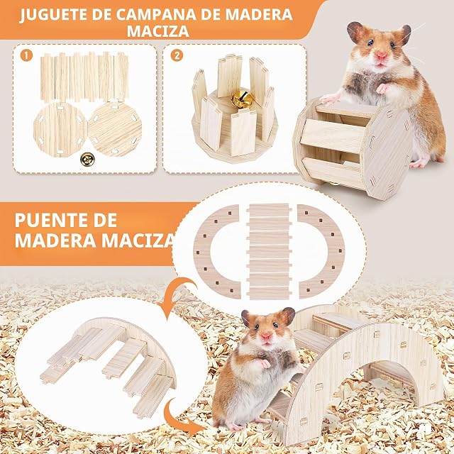 Foto 6 de 7 de Hámster Toys House Hamster Käfig Accesorios: 7 piezas DIY madera hámster masticar juguete cobayas juguete…