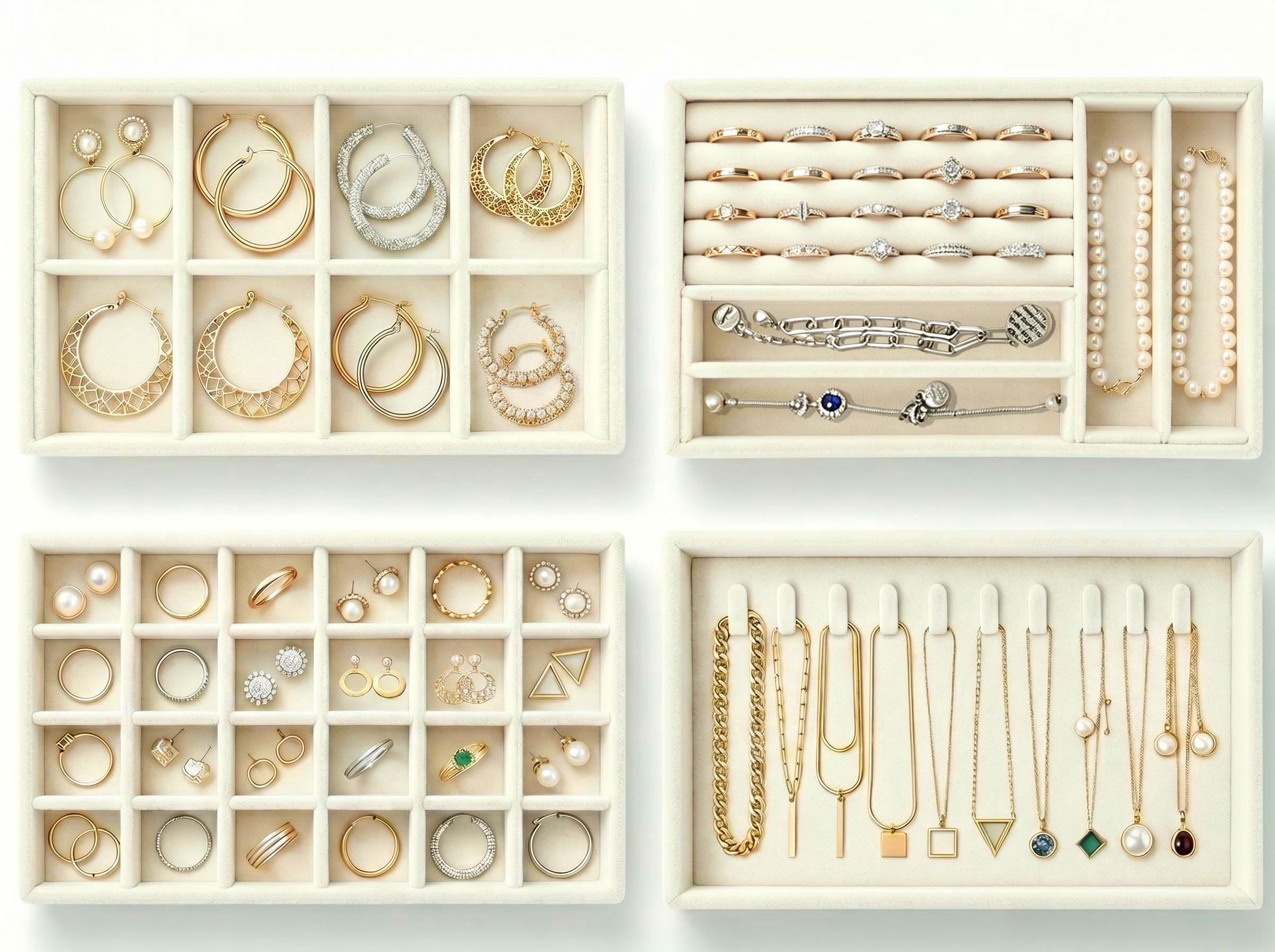 Inserts de tiroir à bijoux empilables beige au design épuré