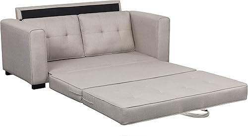 Miniatura 4 de Sofá cama de lino de mediados de siglo para sala de estar, con brazos cuadrados, 58 pulgadas, color marfil Marfil,Ecru,Peltre,Gris (Seal Grey)