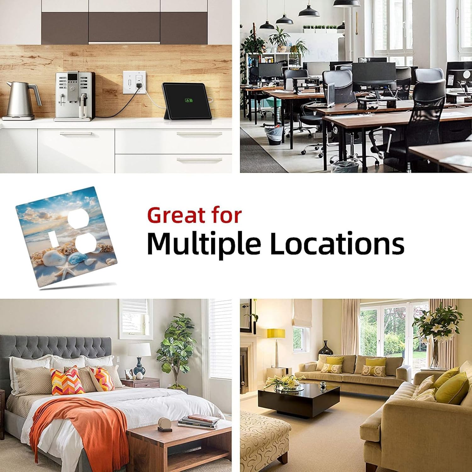 Decorative Outlet Covers Beach Starfish Seashell 2 Gang Combination 1 Toggle/1 Duplex Light Switch Cover Gfci Wall Plate Summer Sea Ocean Electrical Receptacle Switchplate Decor