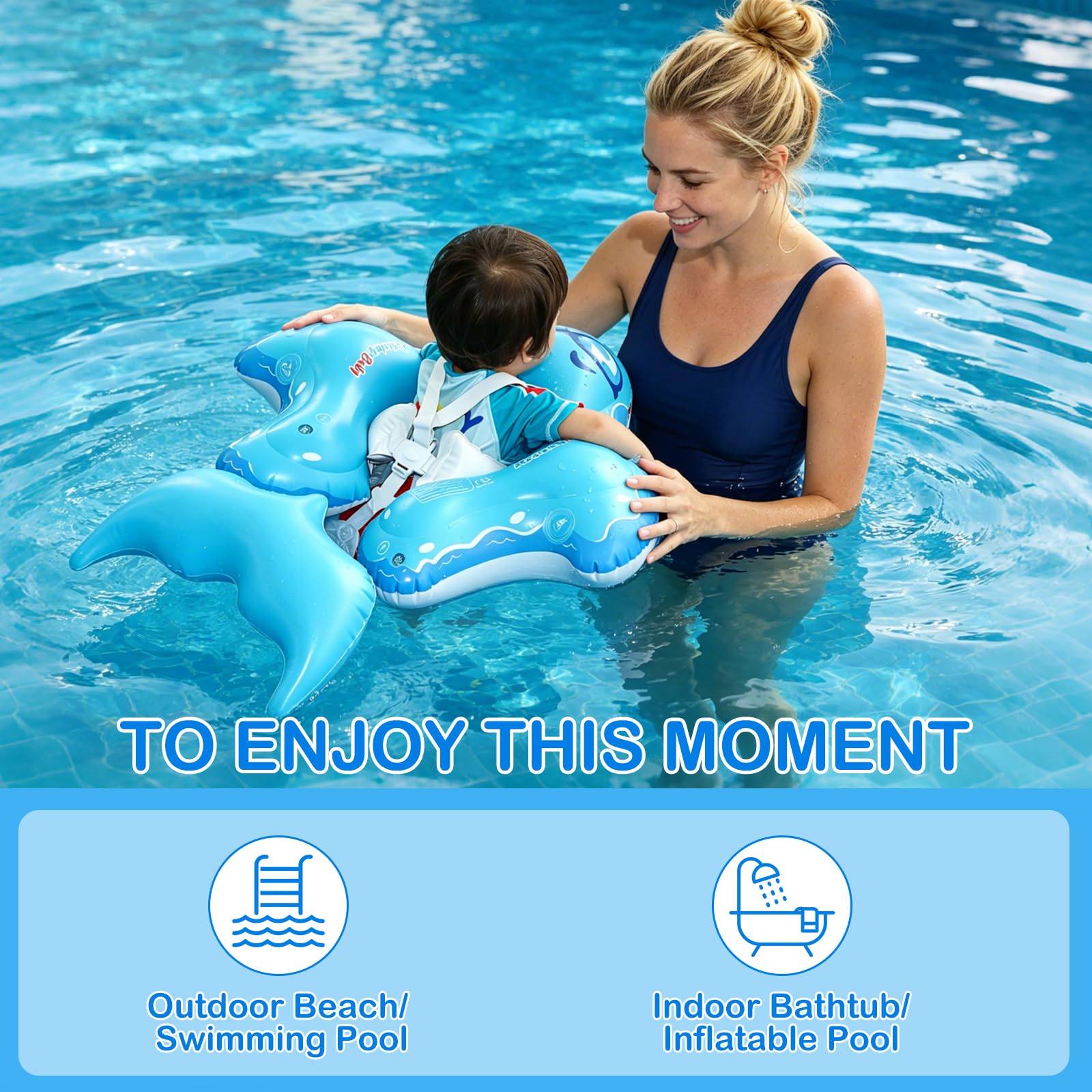 Qingning Flotador Bebe con Sombrilla Desmontable, Flotador de Piscina Hinchable con Asiento para Bebés 3-36 Meses, Flotador Infantil con Toldo para Piscina, Baby Pool Swimming Float