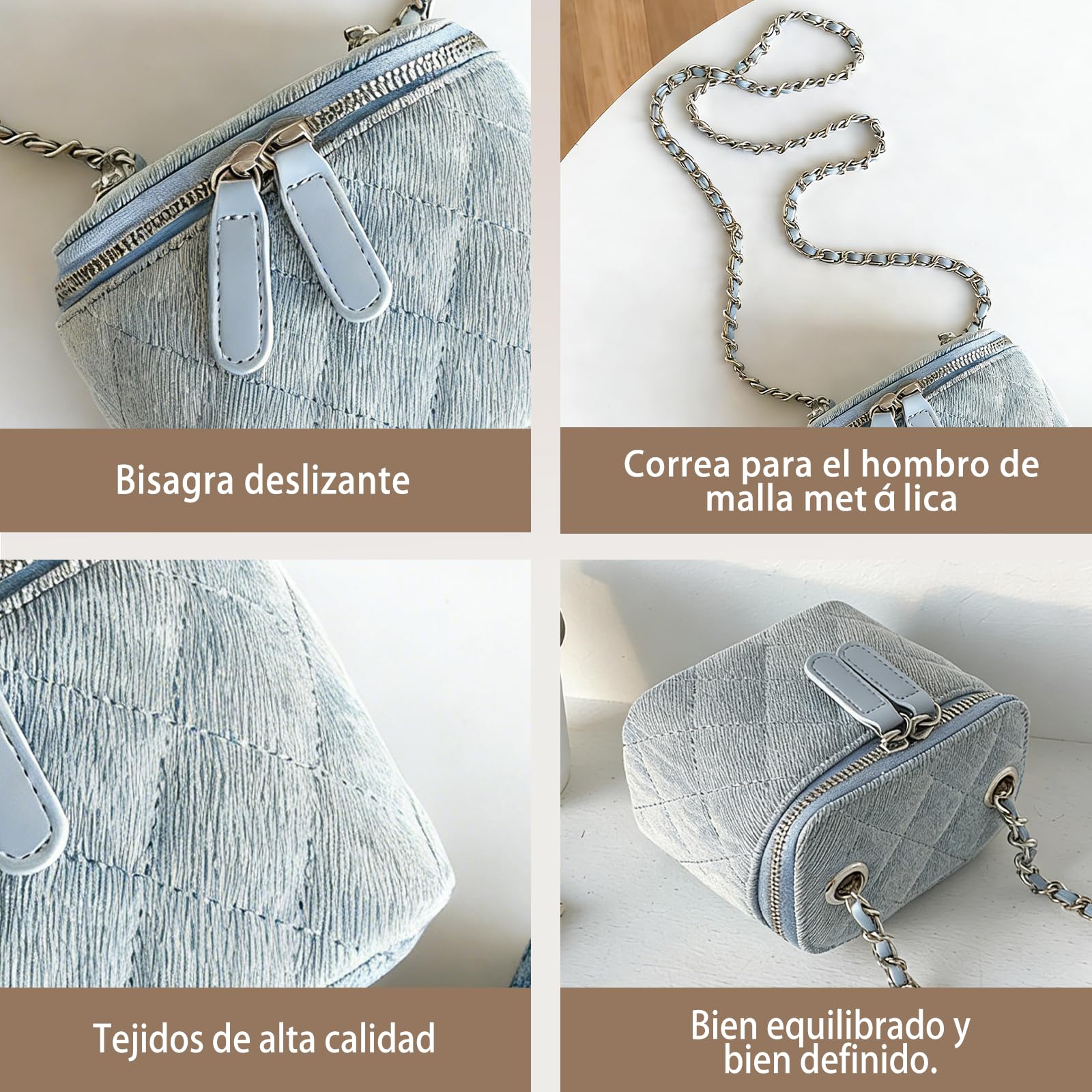 Bolso de Bandolera de Tejano Jean para Mujer Bolsos Vaqueros Mini Bolso Cuadrado Bolso de Mano con Diseño Acolchado Bolso de Hombro de Mezclilla Retro Tote Bolsa de Cubo con Cadena Azul Oscuro