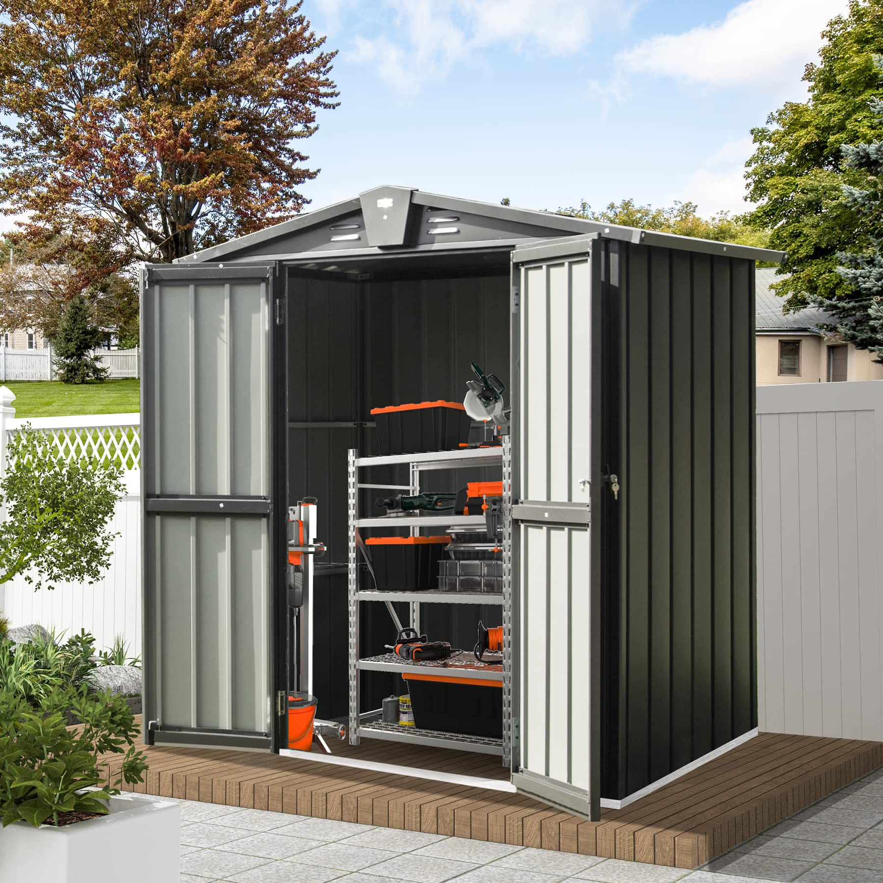 Domi Outdoor Storage Shed 5.7'x3', Metal Sheds Outdoor Storage with Lockable Doors & Air Vents for Patio Garden Lawn Backyard,Gray