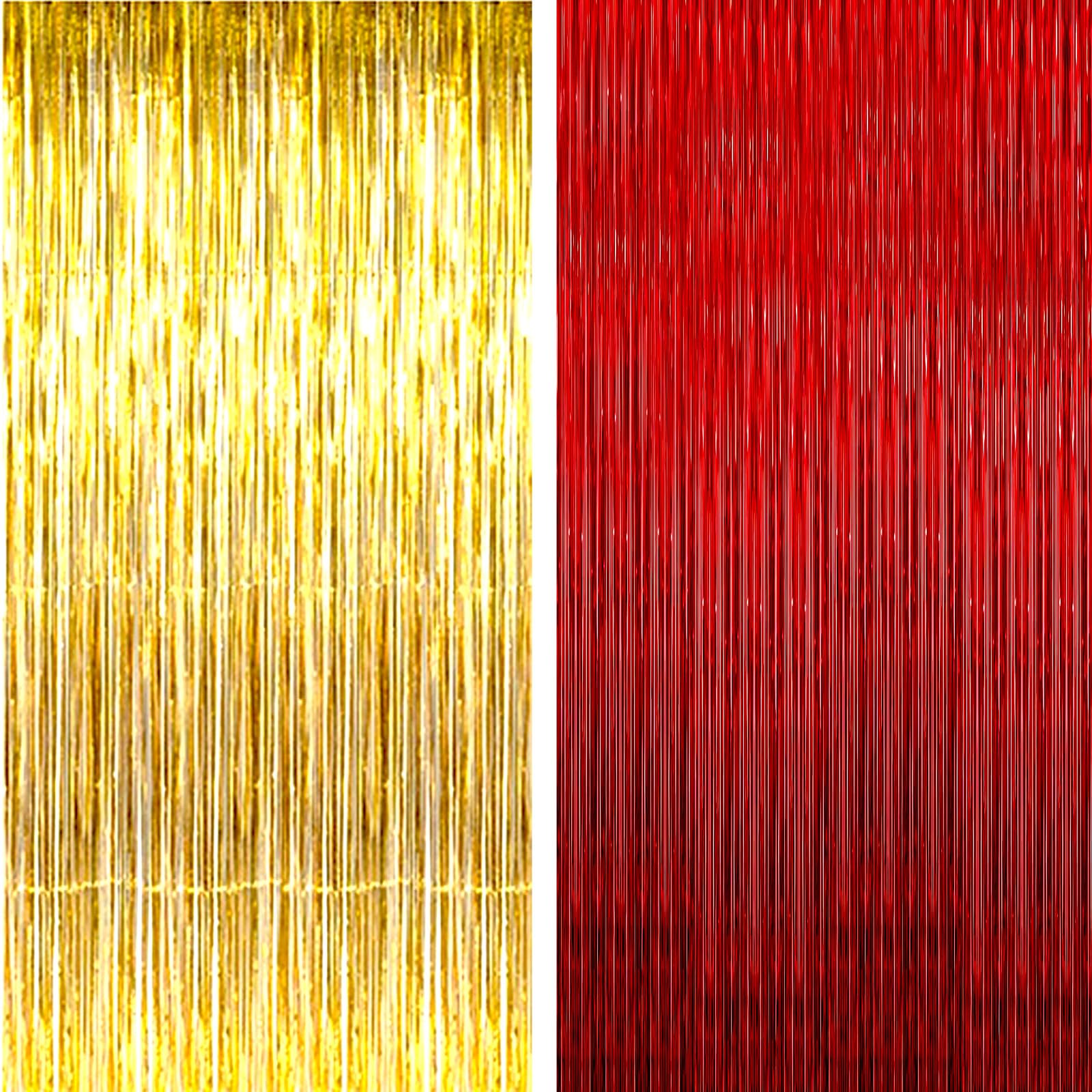 AILEXI 2 confezioni di tende frangia tenda luccicante decorazione della per compleanno forniture festa nozze 92 * 245cm - Oro Rosso
