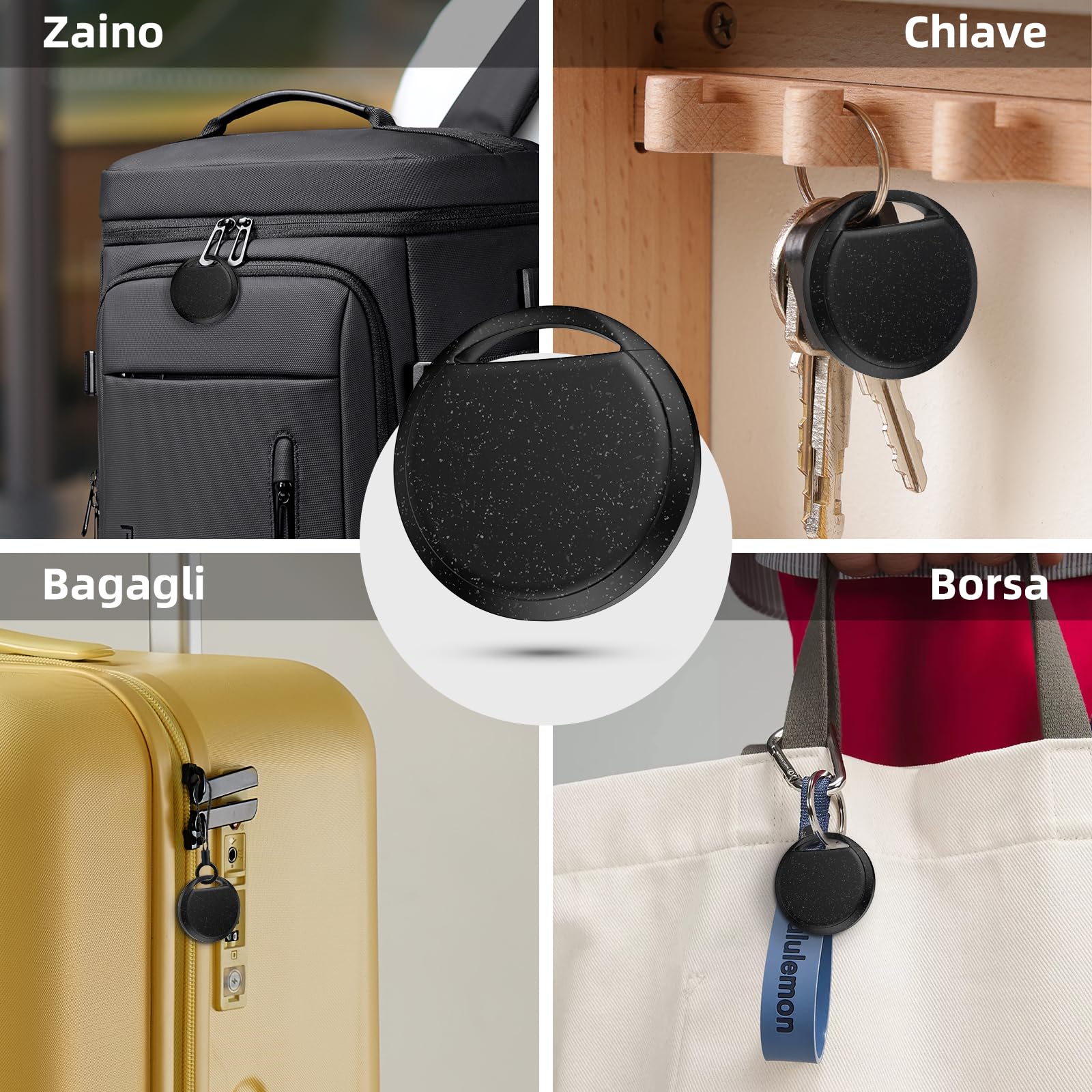 RSH Android Bluetooth Tracker Smart Tag, Works with Google Find Hub, 4 Pack, Key Finder for Wallet/Luggage/Backpack, Android Only, Loud Beep, Last Known Location (Schwarz)