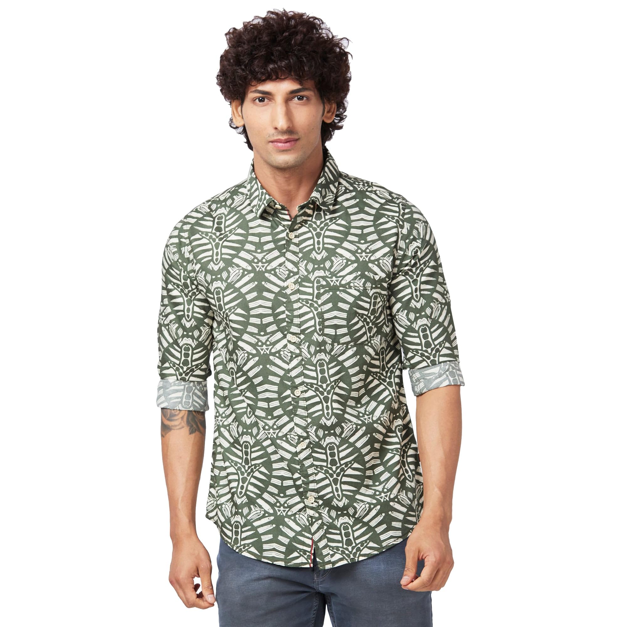 spykar Men's Regular Fit N/A Full Sleeve Printed Casual Shirts-picture-28