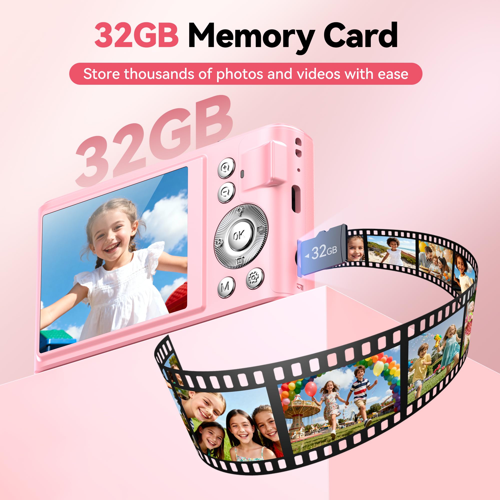Macchina Fotografica Digitale 4K 48MP: Compatta con 16X Zoom - Fotocamera Vlog 1080P con Scheda 32GB Bambini e Bambine & Studenti & Principianti - Rosa Camare